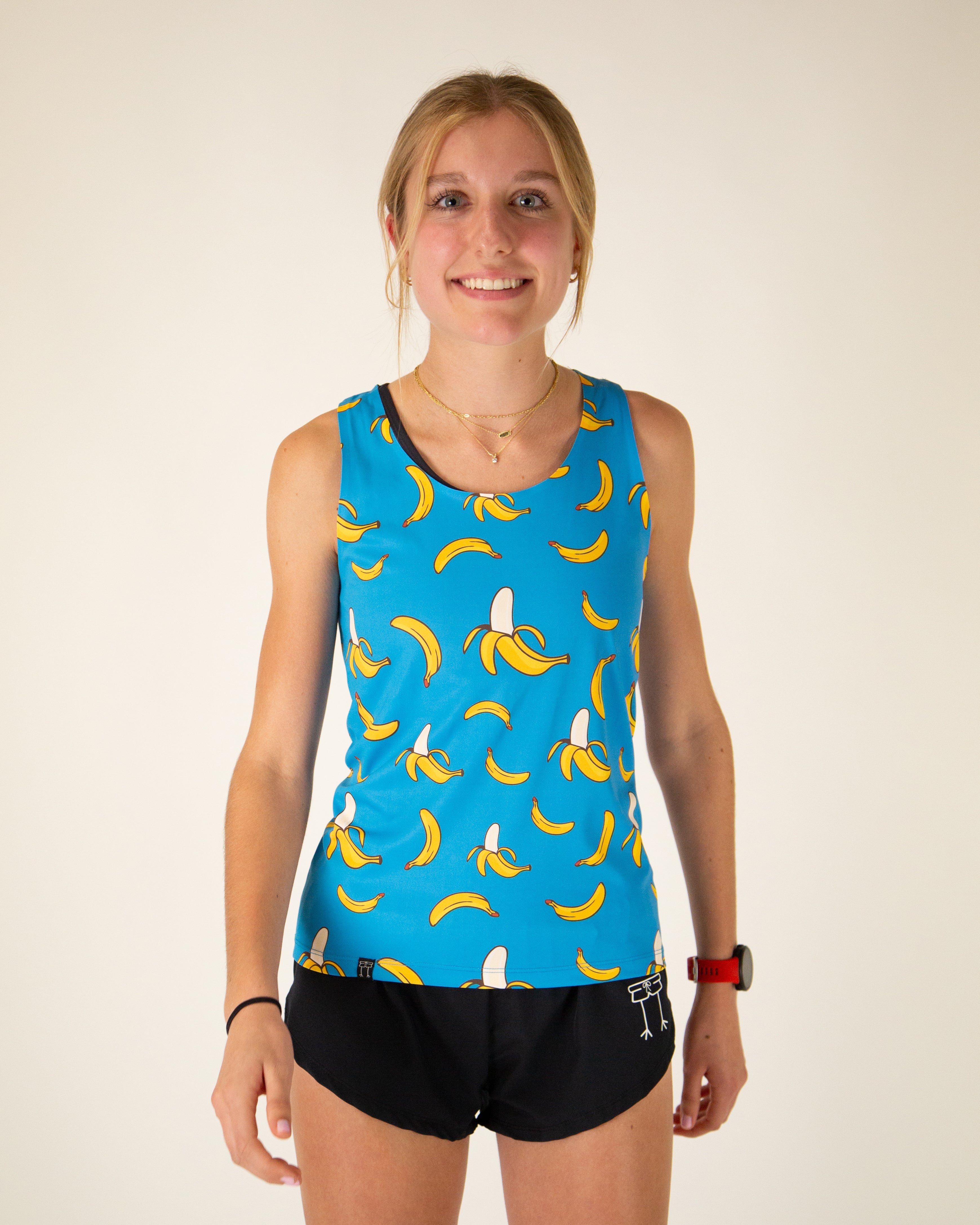 High-Performance Women's Blue Bananas Singlet - Moisture-Wicking & Breathable for Workouts, Running & Gym Training