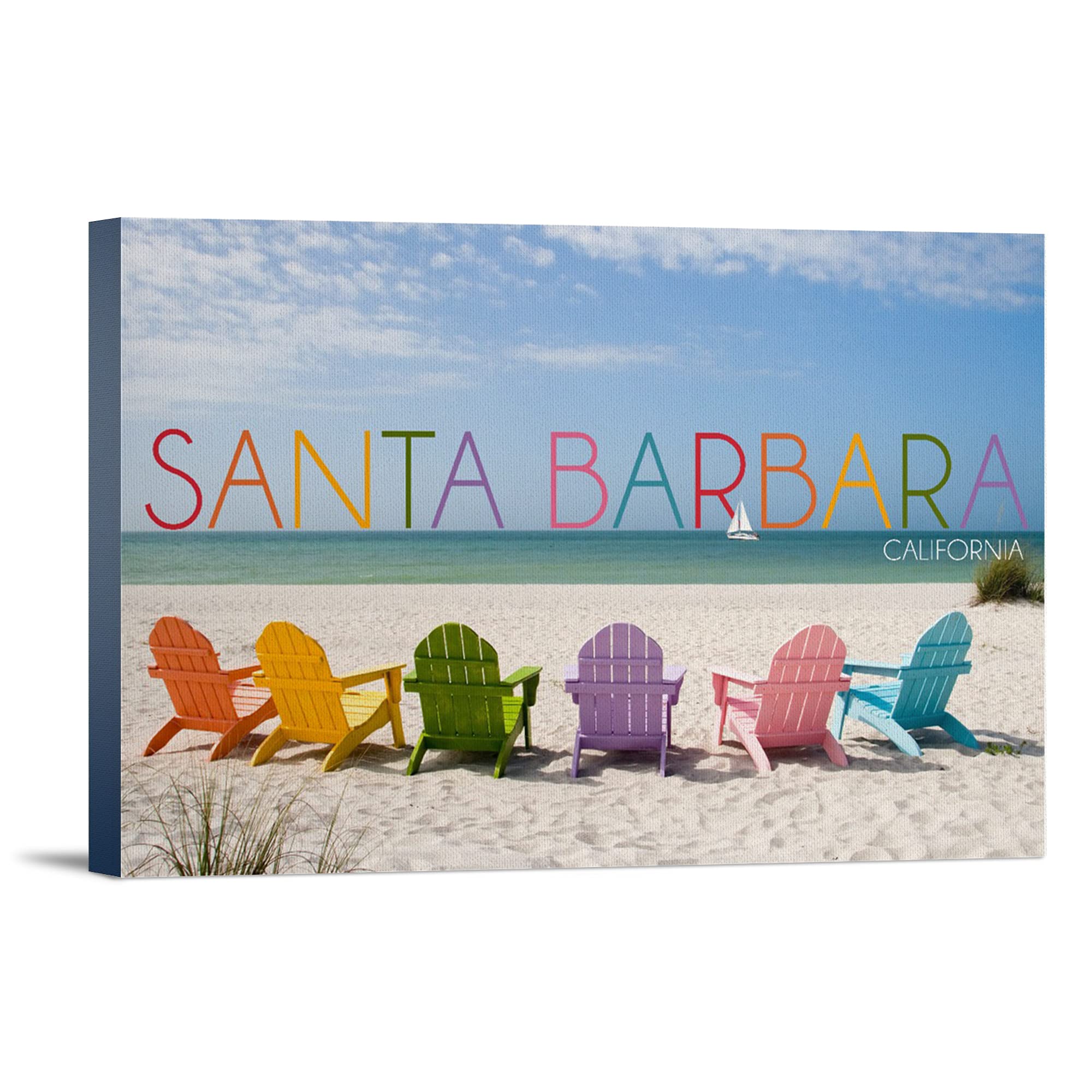 Lantern Press Santa Barbara California Beach Chairs Art - 16x24 Wrapped Canvas Wall Decor for Living Room, Bedroom & Office