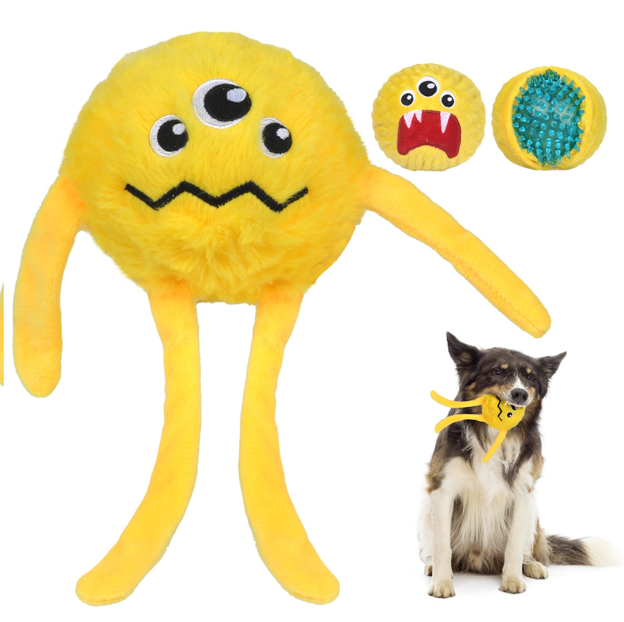 **Fida Durable 3-in-1 Dog Chew Toys for Aggressive Chewers – Squeaky, Interactive Dog Toys for Large, Medium & Small Dogs – Tough Chew Ball for Playtime, Training & Mental Stimulation (Large, Yellow)**