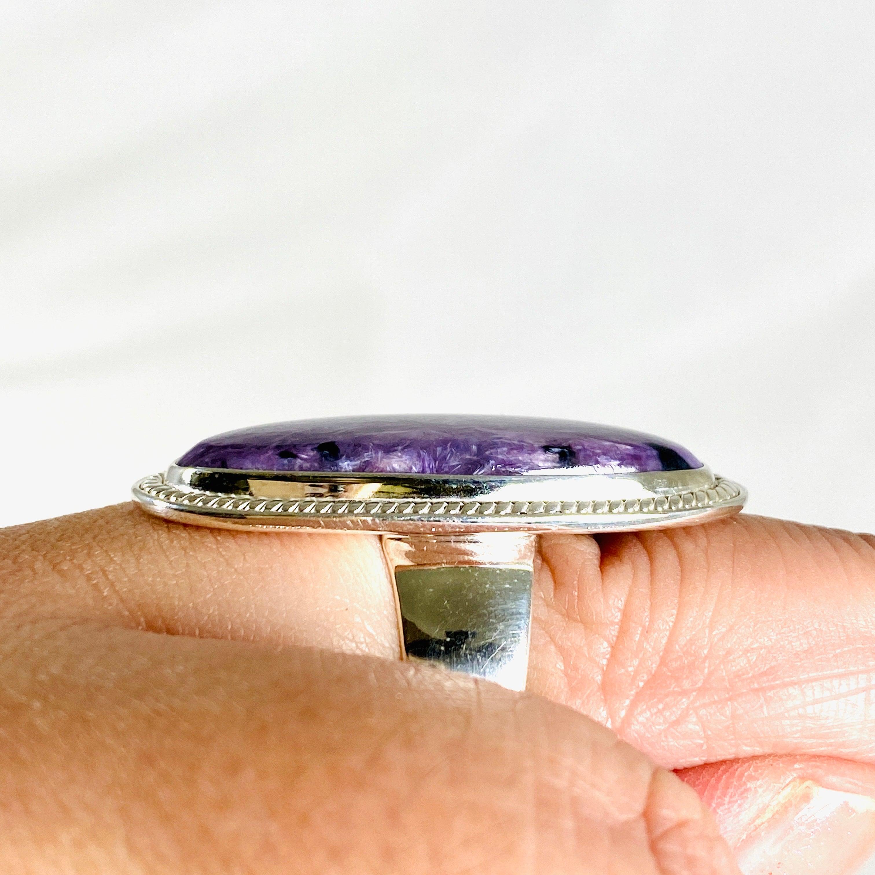 Charoite Oval Ring - Size 10 - KRGJ3049 - Elegant Purple Gemstone Jewelry for Women - Perfect for Weddings, Parties & Special Occasions