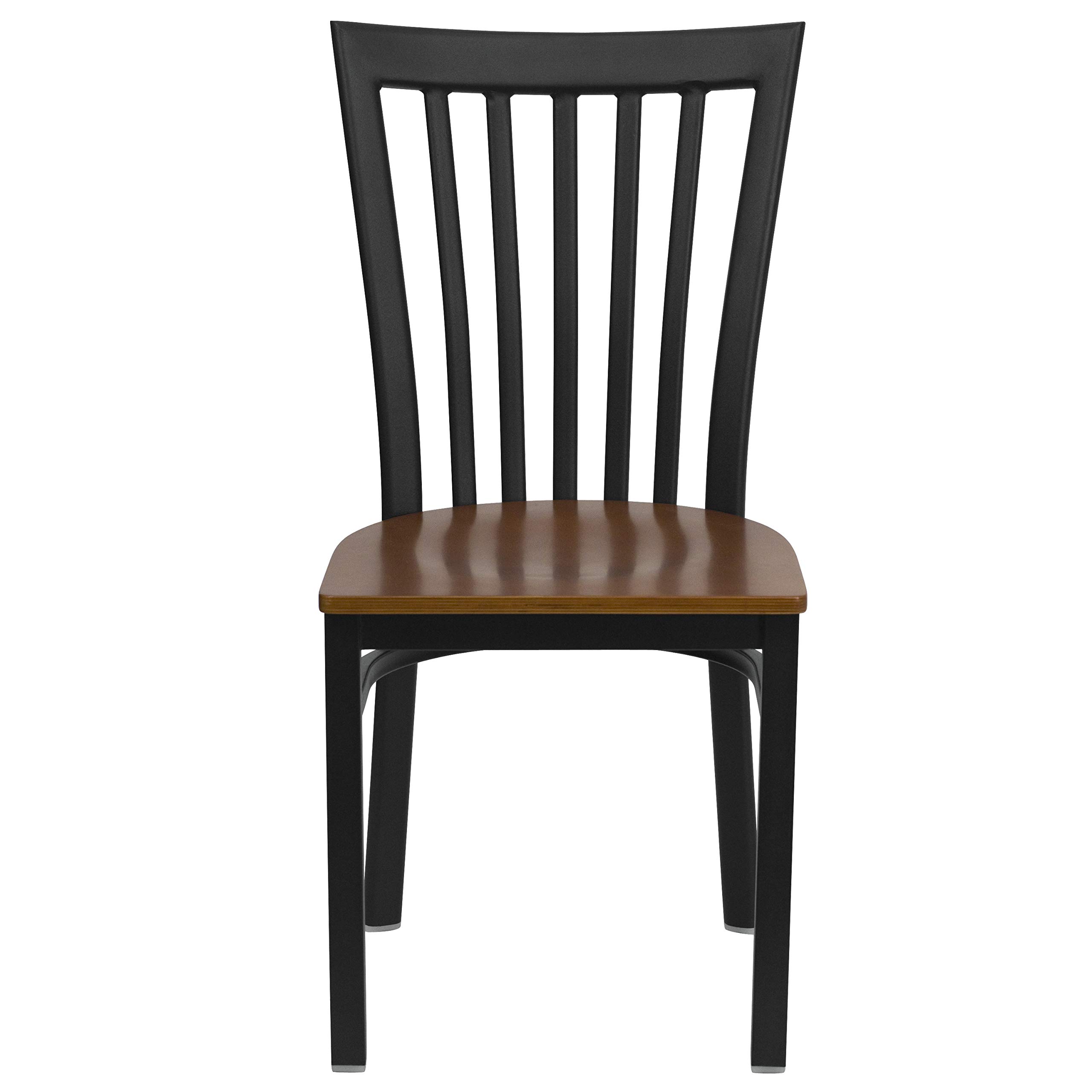 Flash Furniture 2-Pack HERCULES Series Black Metal Restaurant Chairs with Cherry Wood Seats - Heavy Duty Schoolhouse Style Dining Chairs for Cafeteria, Kitchen, or Commercial Use