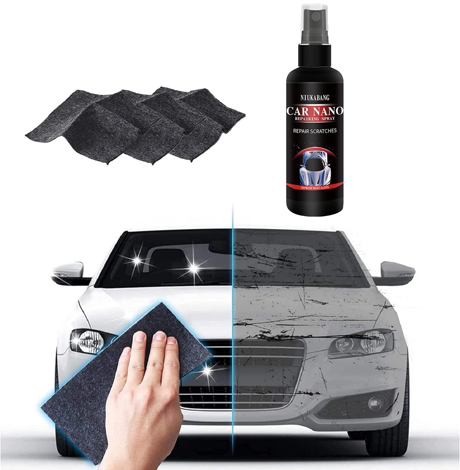 Nano Car Scratch Repair Spray - Fast & Easy Scratch Remover for Cars, Nano Ceramic Coating with Sparkle Cloth - Perfect for DIY Car Scratch Repair & Paint Protection (Great for New Cars & Daily Maintenance)