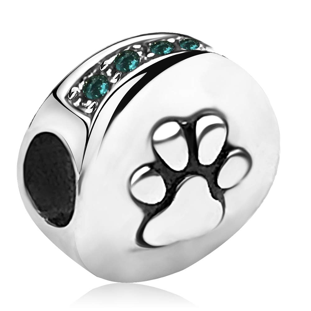 KunBead Dog Paw Print Birthstone Crystal Beads Charms for Bracelets - Women & Girls Jewelry Gifts for Pet Lovers (Perfect for Birthdays, Anniversaries & Mother's Day)