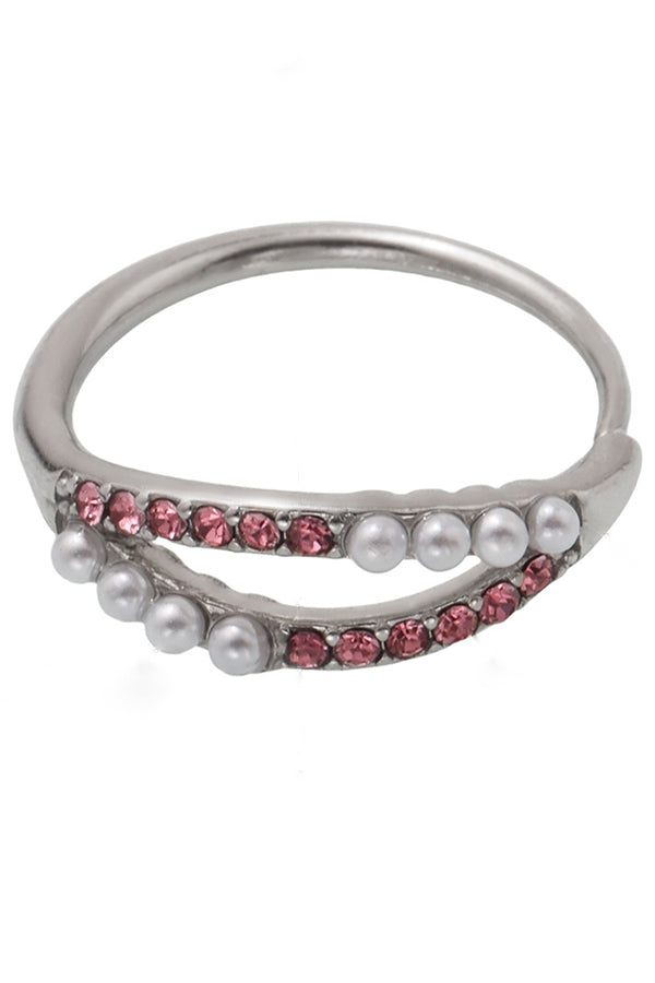 Elegant Double Layer Rhinestone Pearl Ring for Women - Vintage Jewelry for Party, Wedding & Special Occasions