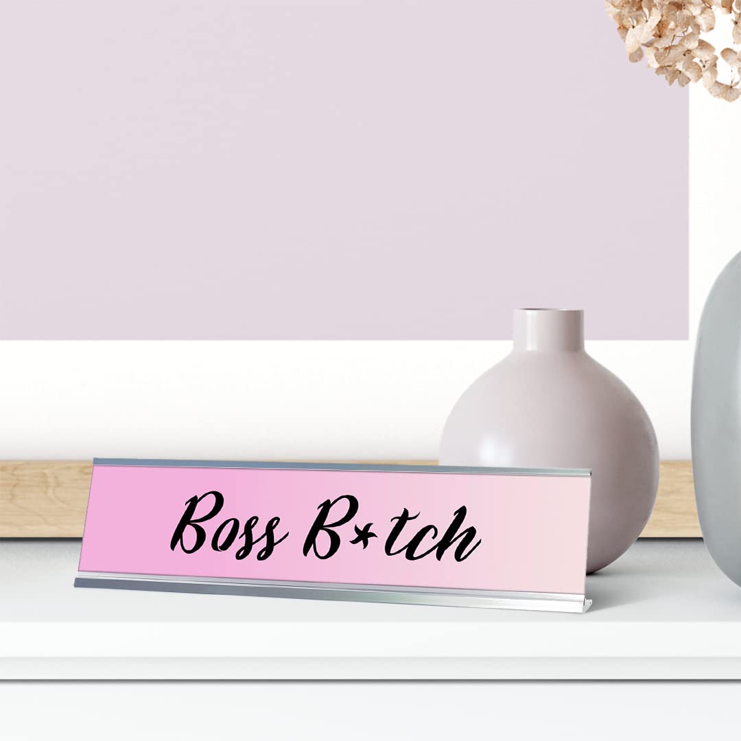 Boss B*tch Light Pink Office Desk Sign - 2 x 8 Inch Funny Novelty Gift for Women - Perfect for Work Desk Decor, Boss Appreciation Gift, or Office Humor