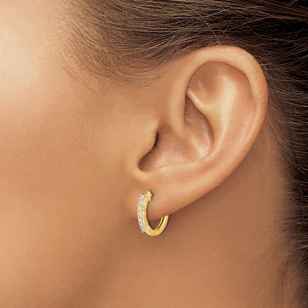 14K Gold Diamond Hinged Hoop Earrings - Elegant Dangle Hoops for Women | Model EM4258 025 YA | Perfect for Weddings, Parties & Special Occasions
