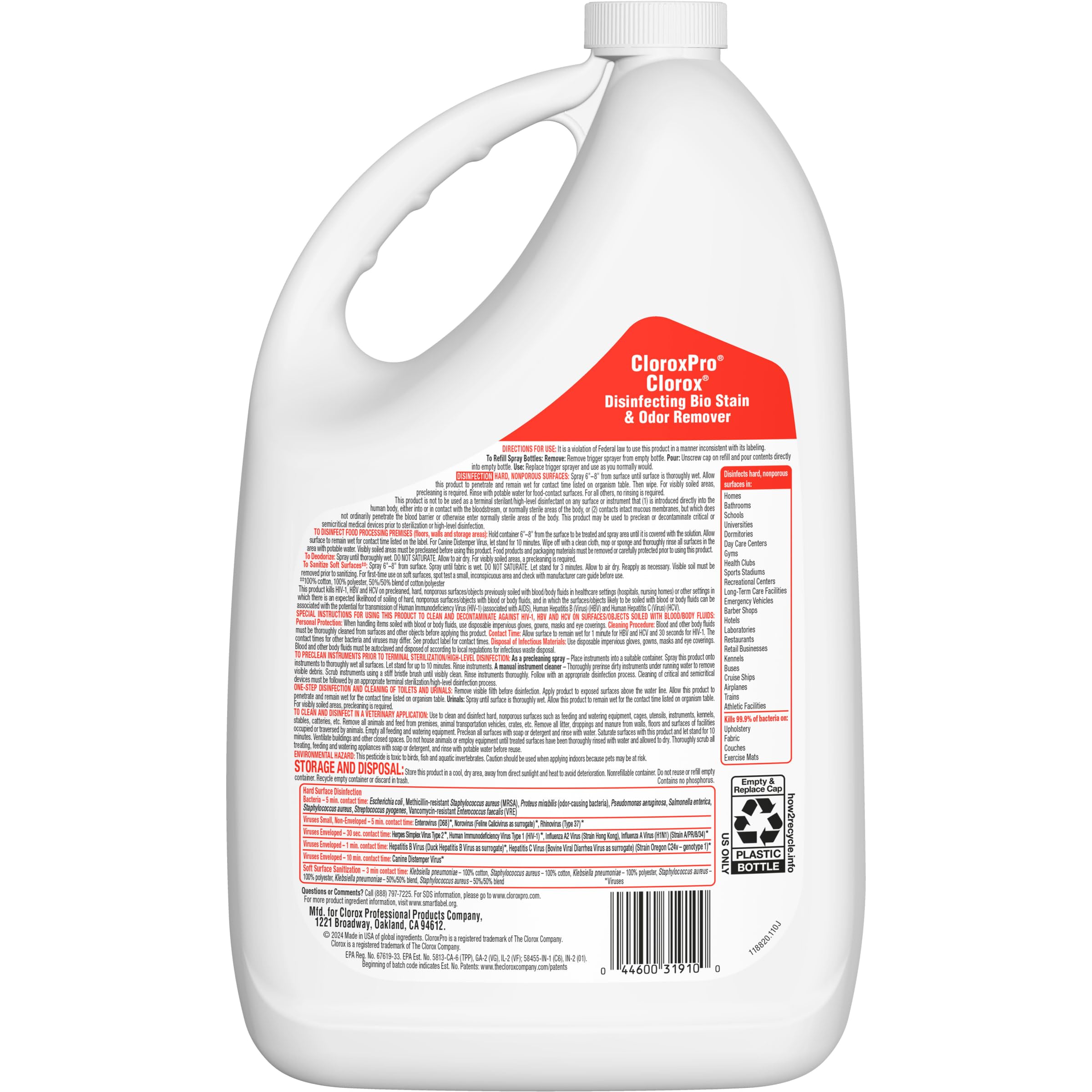 CloroxPro Disinfecting Bio Stain & Odor Remover Spray Refill - 128oz (4-Pack) | Healthcare, Industrial & Home Cleaning | Kills Germs & Eliminates Odors | Ideal for Hospitals, Schools & Offices