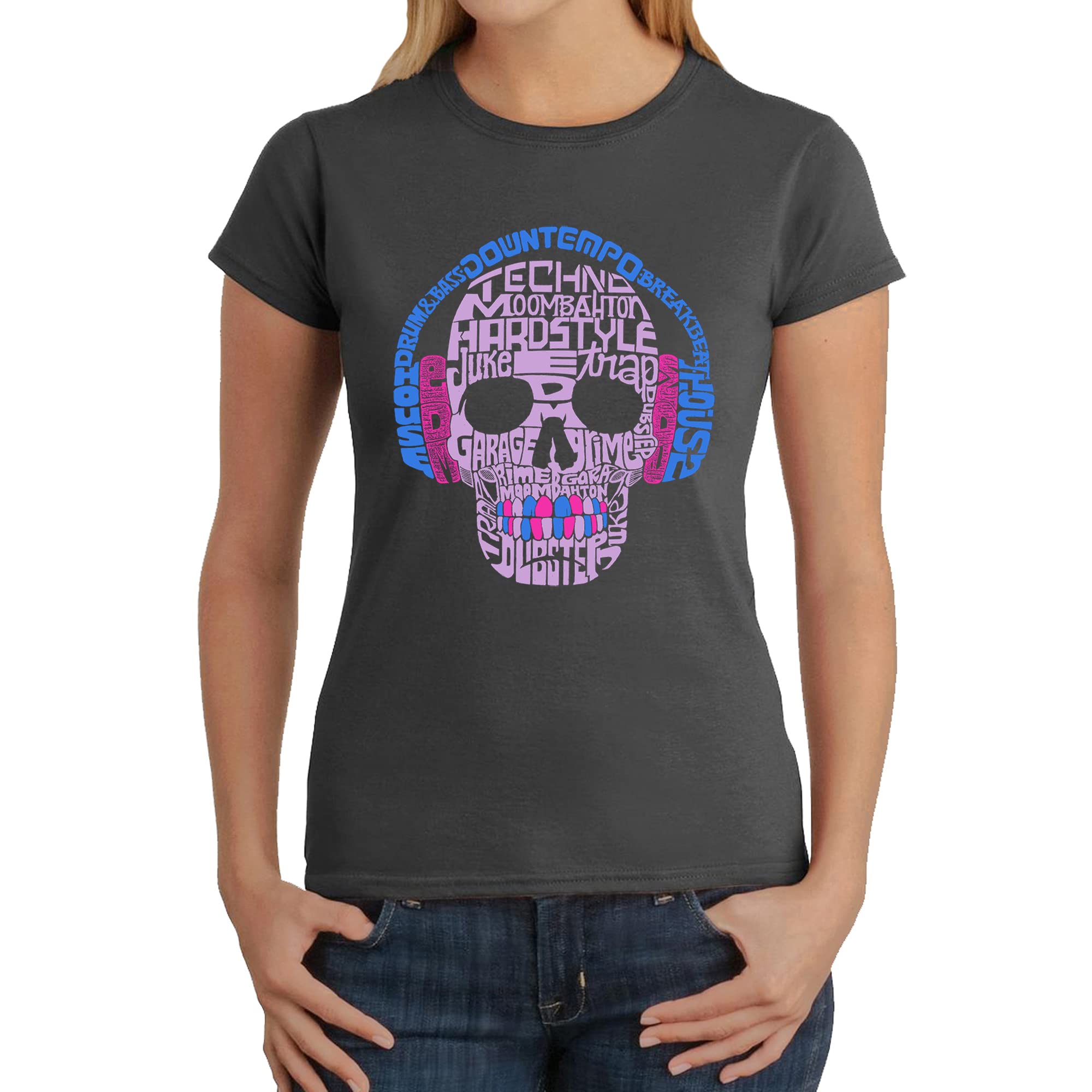 LA POP ART Women's Word Art Graphic T-Shirt | Trendy EDM Music Festival Tee | Perfect for Concerts, Raves & Casual Wear