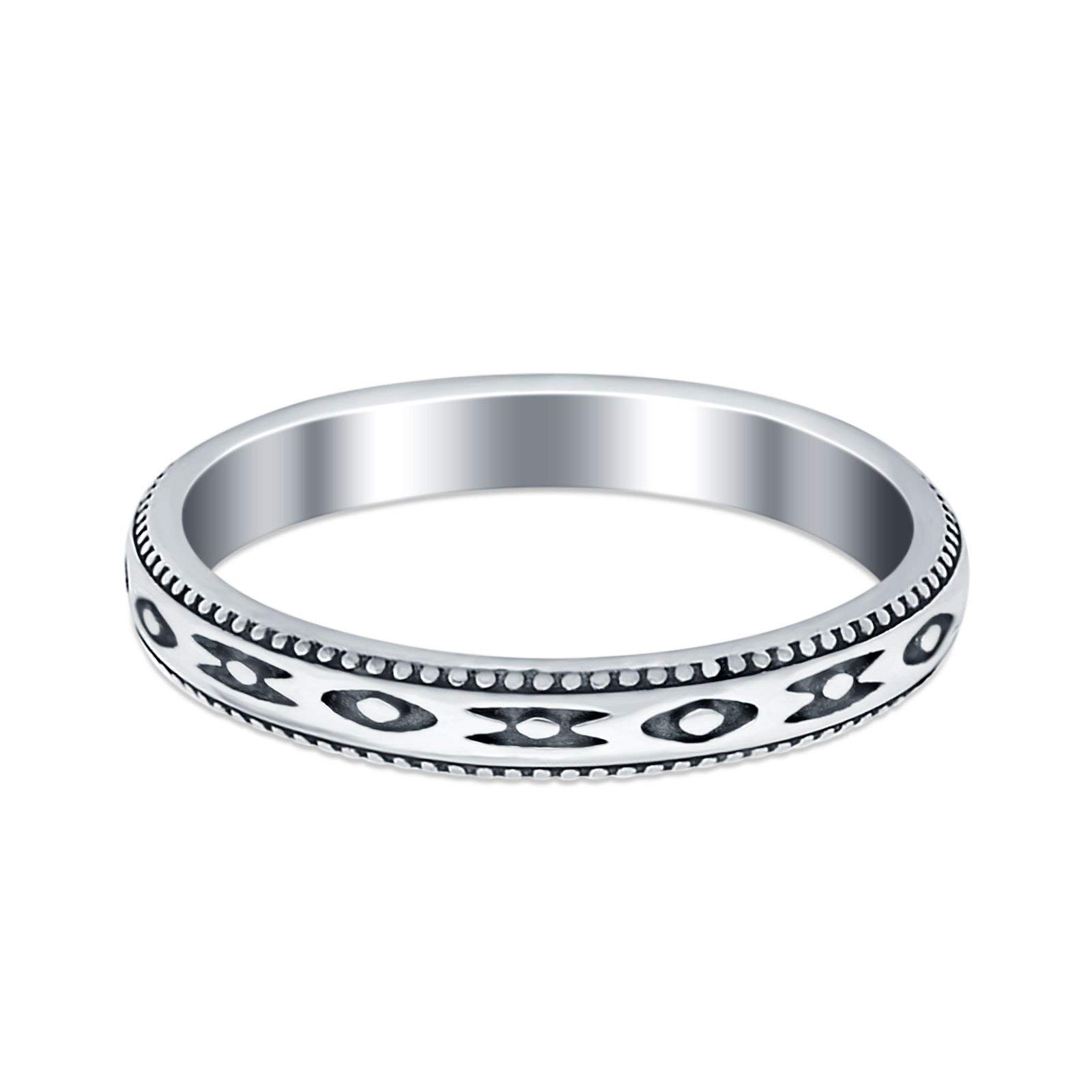 Blue Apple Co. 3mm Aztec Band Wedding Ring - 925 Sterling Silver for Men & Women - Perfect for Engagement, Anniversary & Everyday Wear