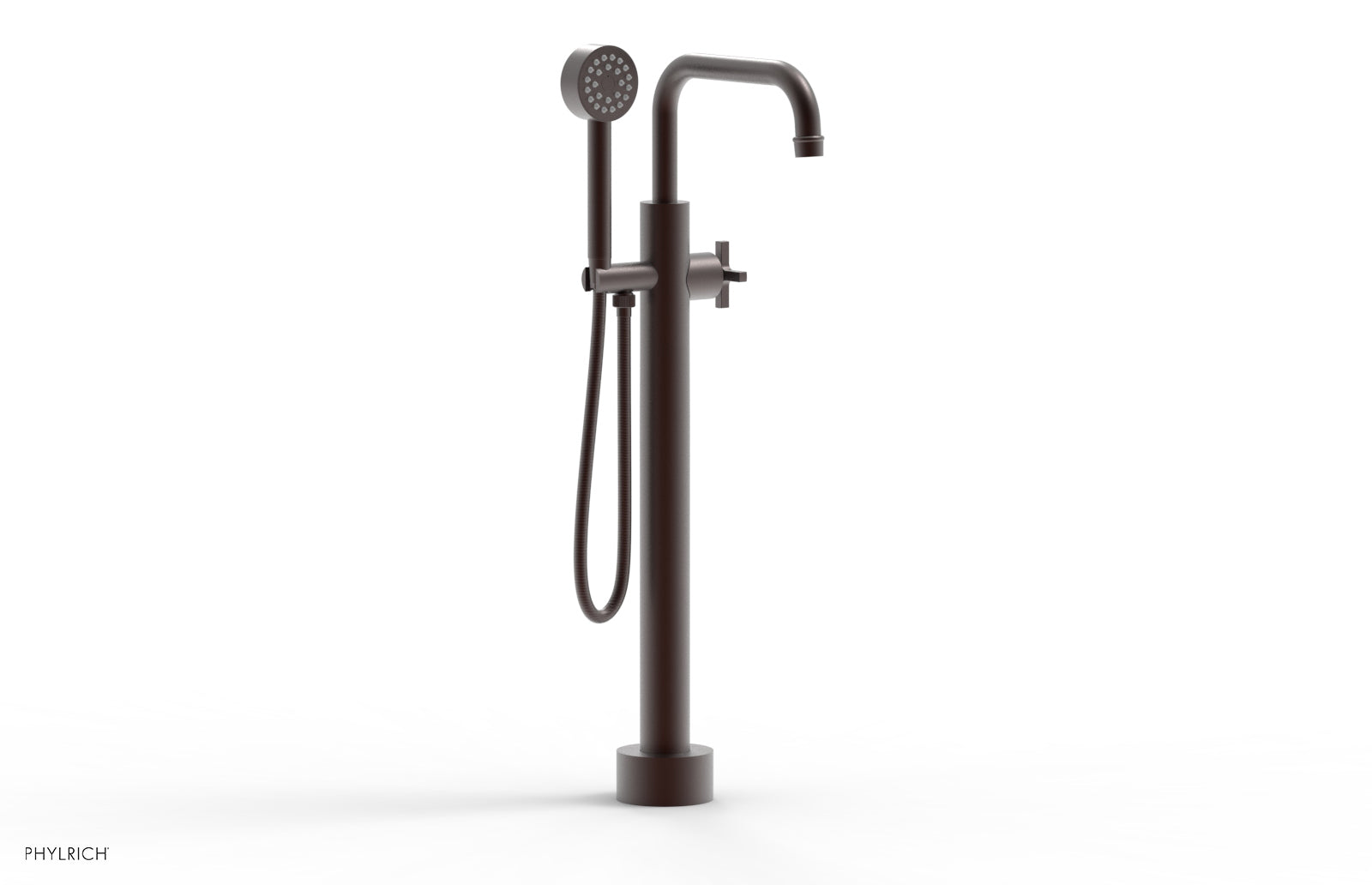 HEX MODERN Low Floor Mount Tub Filler with Cross Handle & Hand Shower - Model 501 54 03 - Perfect for Contemporary Bathroom Renovations and Spa-Like Shower Experiences