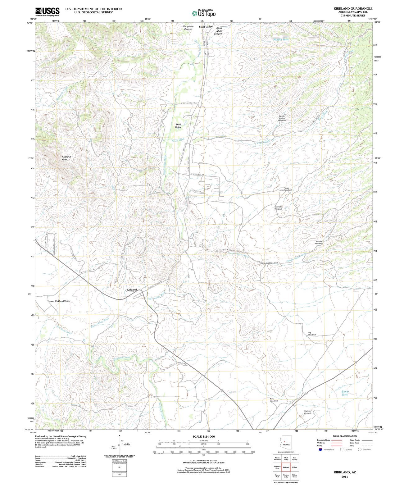 2011 Kirkland, AZ USGS Historical Topographic Wall Map - 44x55 Inch Large Arizona Wall Art Decor for Home Office & Vintage Map Collectors