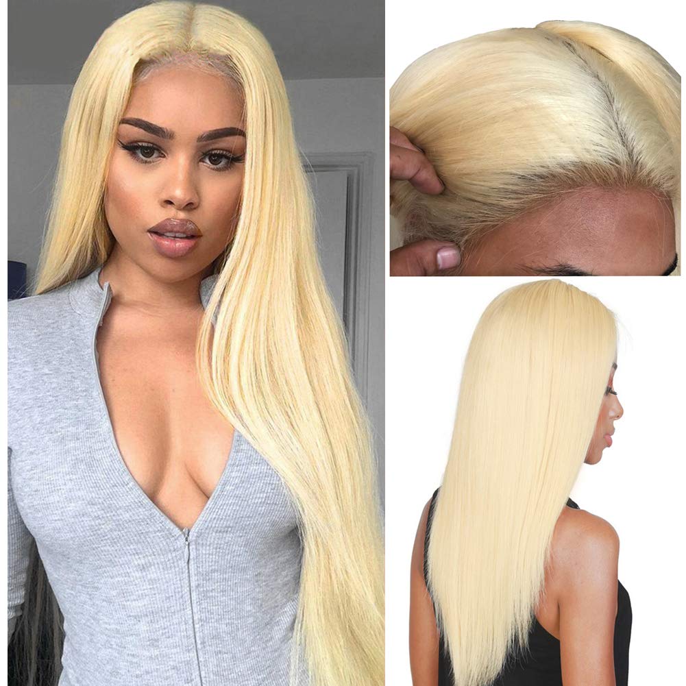 613 Blonde Straight Lace Front Human Hair Wig with Baby Hair - 180% Density 13x4 Lace Frontal Glueless Remy Hair Bleached Knots Pre Plucked - Natural Look for Black Women (10 Inches) - Perfect for Daily Wear, Cosplay, and Special Occasions