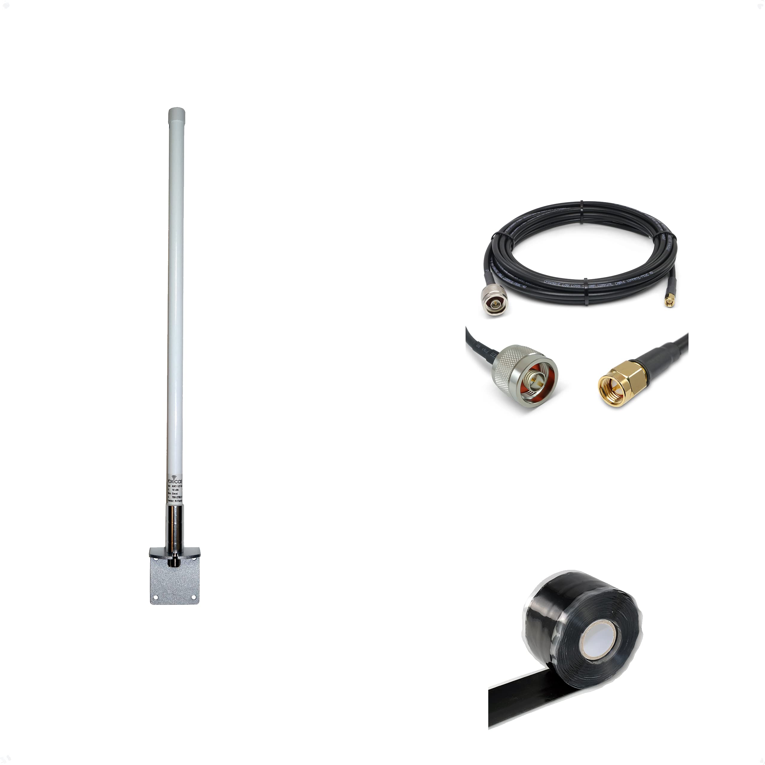 Proxicast 10 dBi 4G/LTE Omni-Directional Antenna with 15 ft SMA/N Coaxial Cable & Free Silicone Tape (ANT-127-002-BDL-15) - Perfect for Cellular Signal Boosting, IoT Devices, and Mobile Hotspots