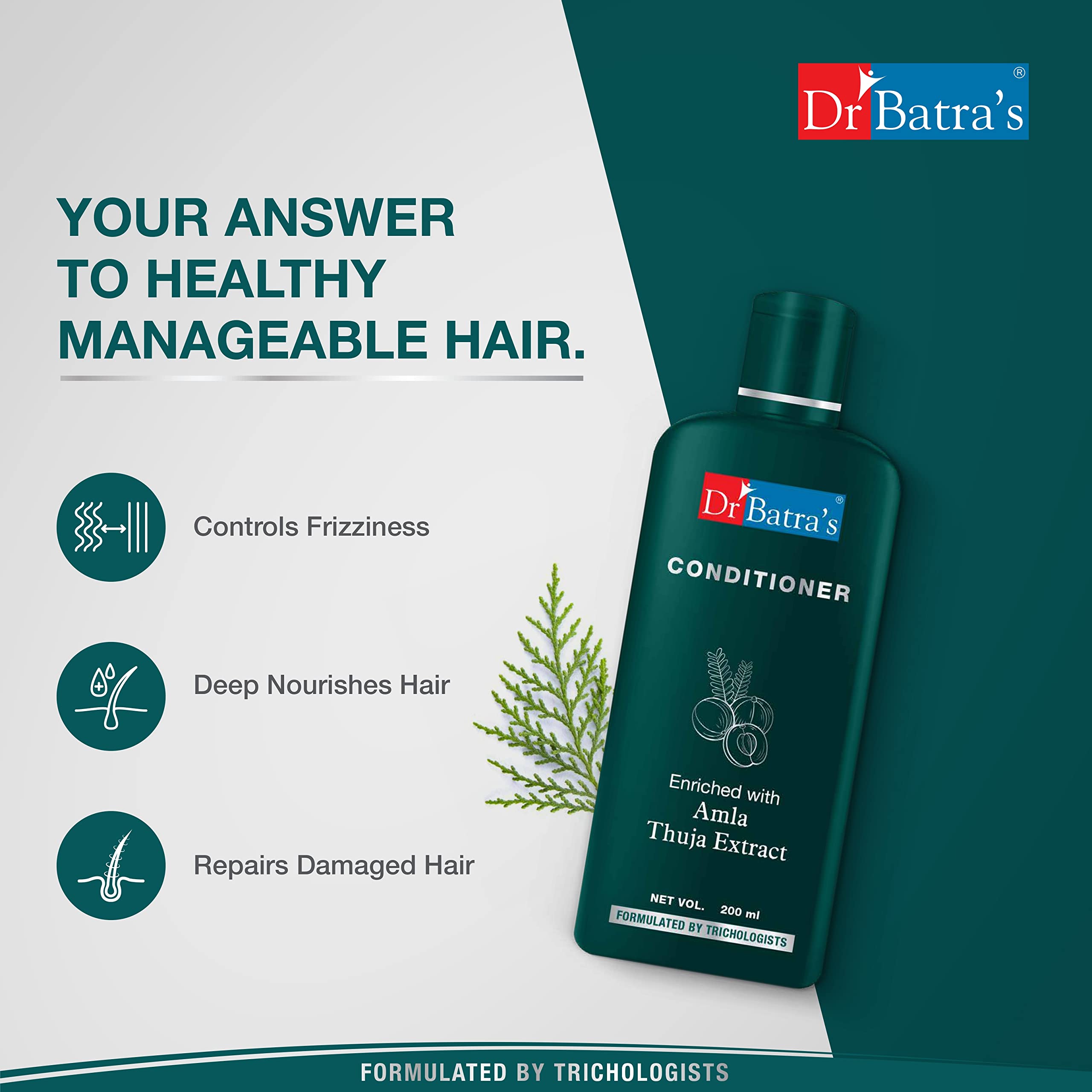 Dr. Batra's Hair Fall Control Combo Kit - 125ml Serum, 200ml Conditioner & 200ml Shampoo with Thuja & Henna for Men & Women | Reduces Hair Loss & Promotes Growth | Perfect for Daily Hair Care Routine & Scalp Treatment