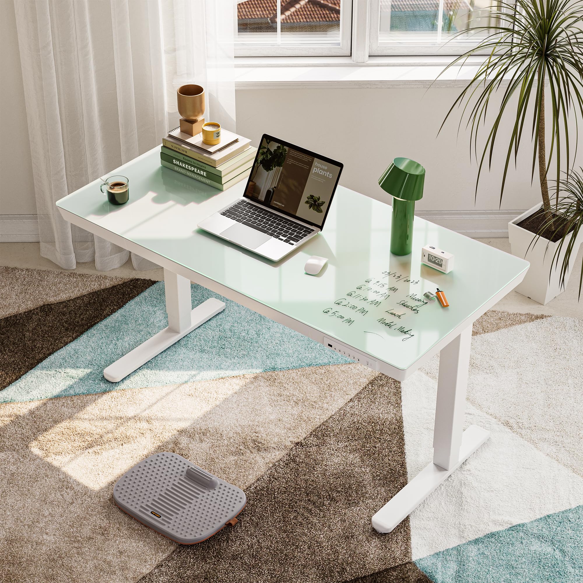 FEZIBO 48×24 Inch Electric Standing Desk with Drawers - Adjustable Height Glass Top Sit Stand Workstation, Quick Assembly Home Office Desk (White) | Perfect for Remote Work, Gaming Setup & Study Spaces