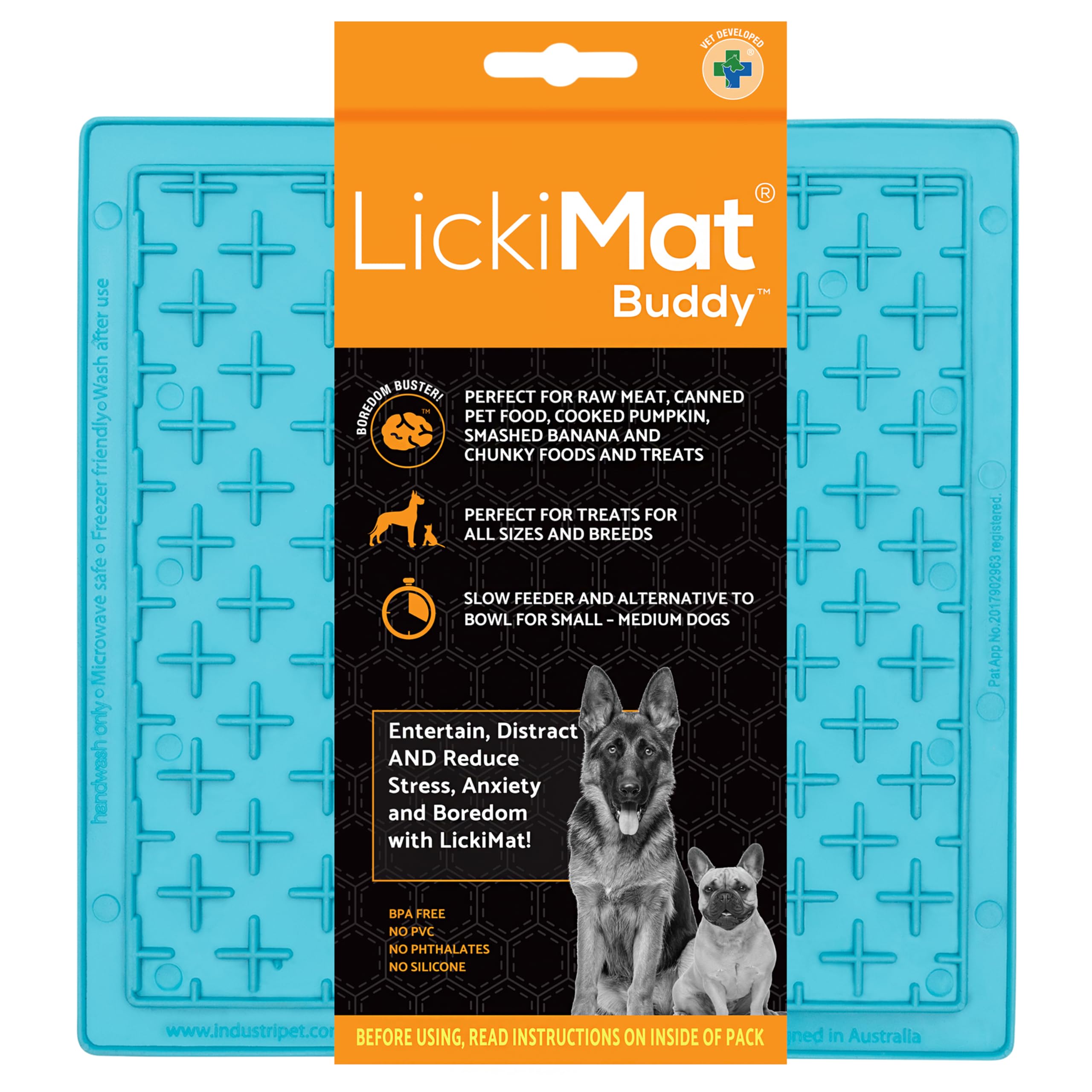 LickiMat Classic Buddy - Slow Feeder Dog Bowl Alternative for Boredom & Anxiety Relief - Lick Mat for Food, Treats, Yogurt & Peanut Butter - Fun Interactive Feeding Toy for Dogs - Perfect for Mealtime Enrichment & Stress Relief (Turquoise)