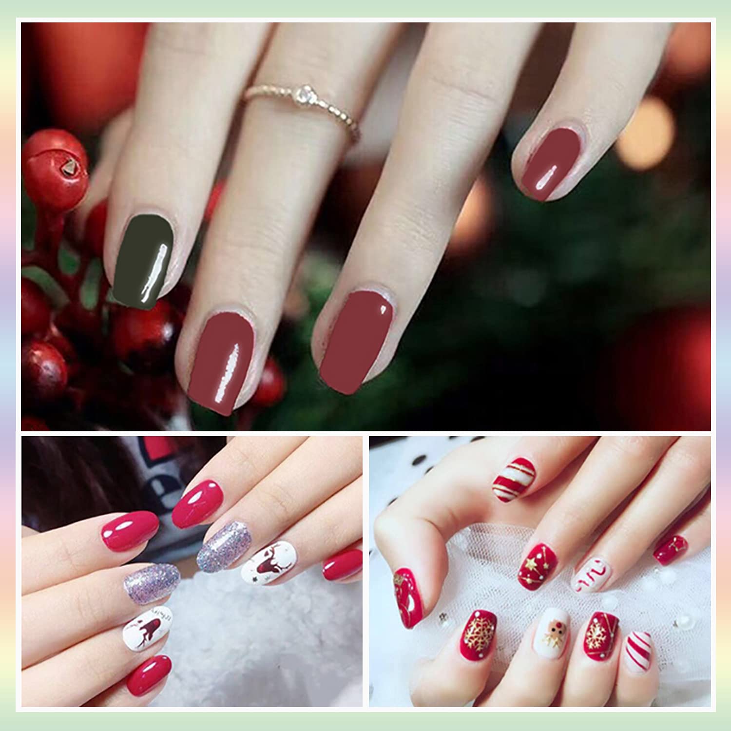 336-Piece Christmas Nail Stickers Set - 24 Sheets Full Nail Wraps with Adhesive, Nail Art Decals & Polish Strips for Women (Includes Nail File & Cuticle Stick) - Perfect for Holiday Parties, Gift Giving & DIY Manicures