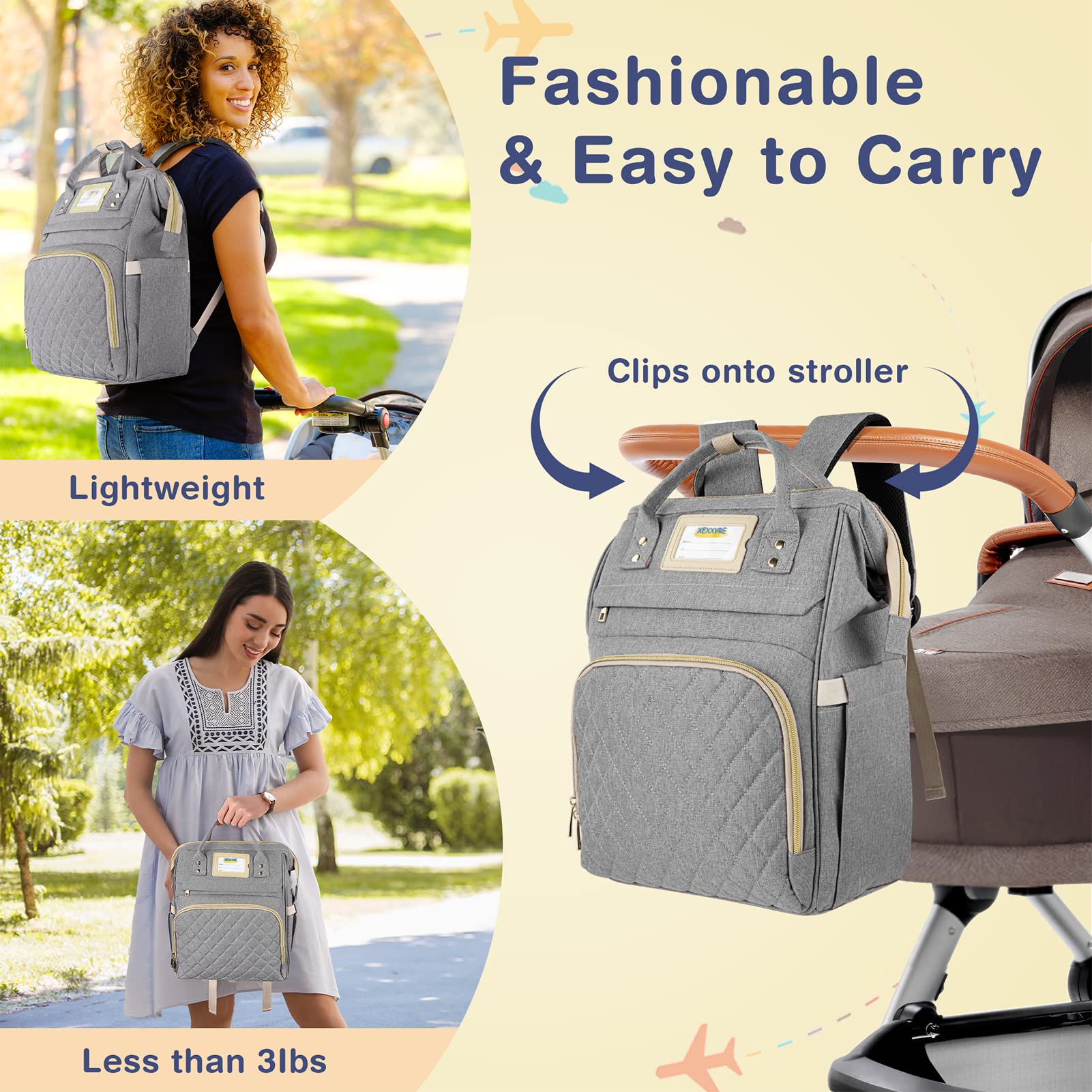Multifunctional Diaper Backpack for Travel & Maternity - Large Capacity Waterproof Baby Changing Bag for Boys & Girls (Gray) - Perfect for Daycare, Family Outings & Airplane Travel