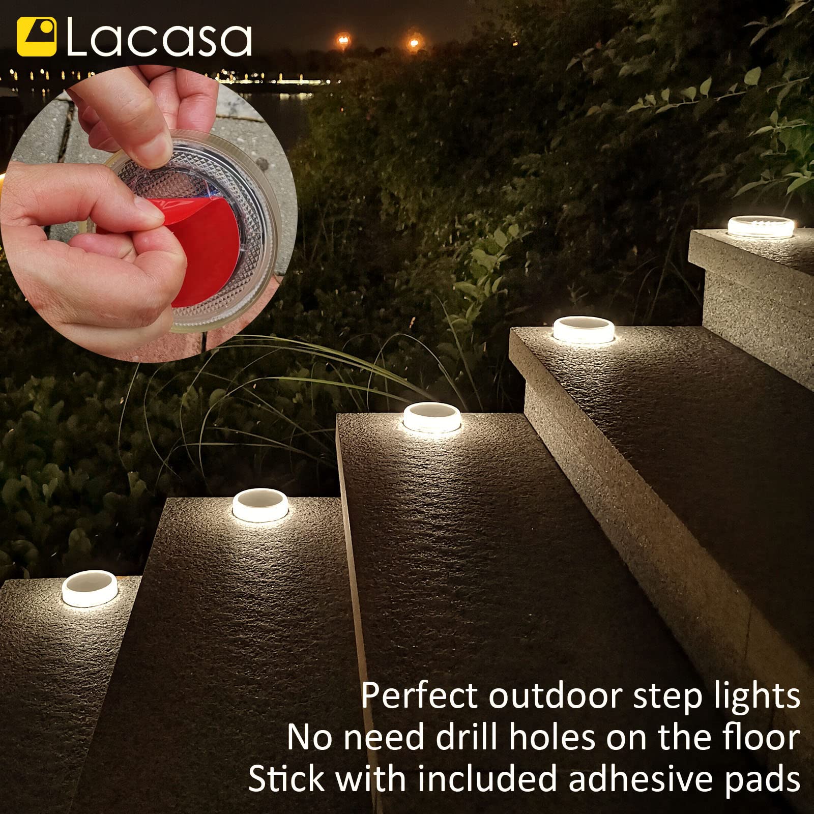 Lacasa Solar Deck Lights 4 Pack – 30LM Outdoor Solar Powered LED Step Lights, 4000K Natural White, IP68 Waterproof, Auto On/Off – Perfect for Garden, Stairs, Driveway, Pathway, Dock & Patio Lighting