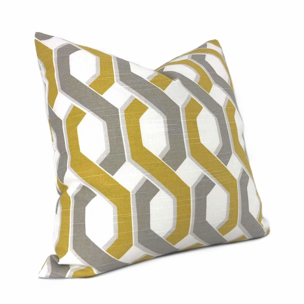 Geometric Stripe Pillow Cover - Gray, Yellow & White Twisted Design for Sofa, Bed & Home Decor