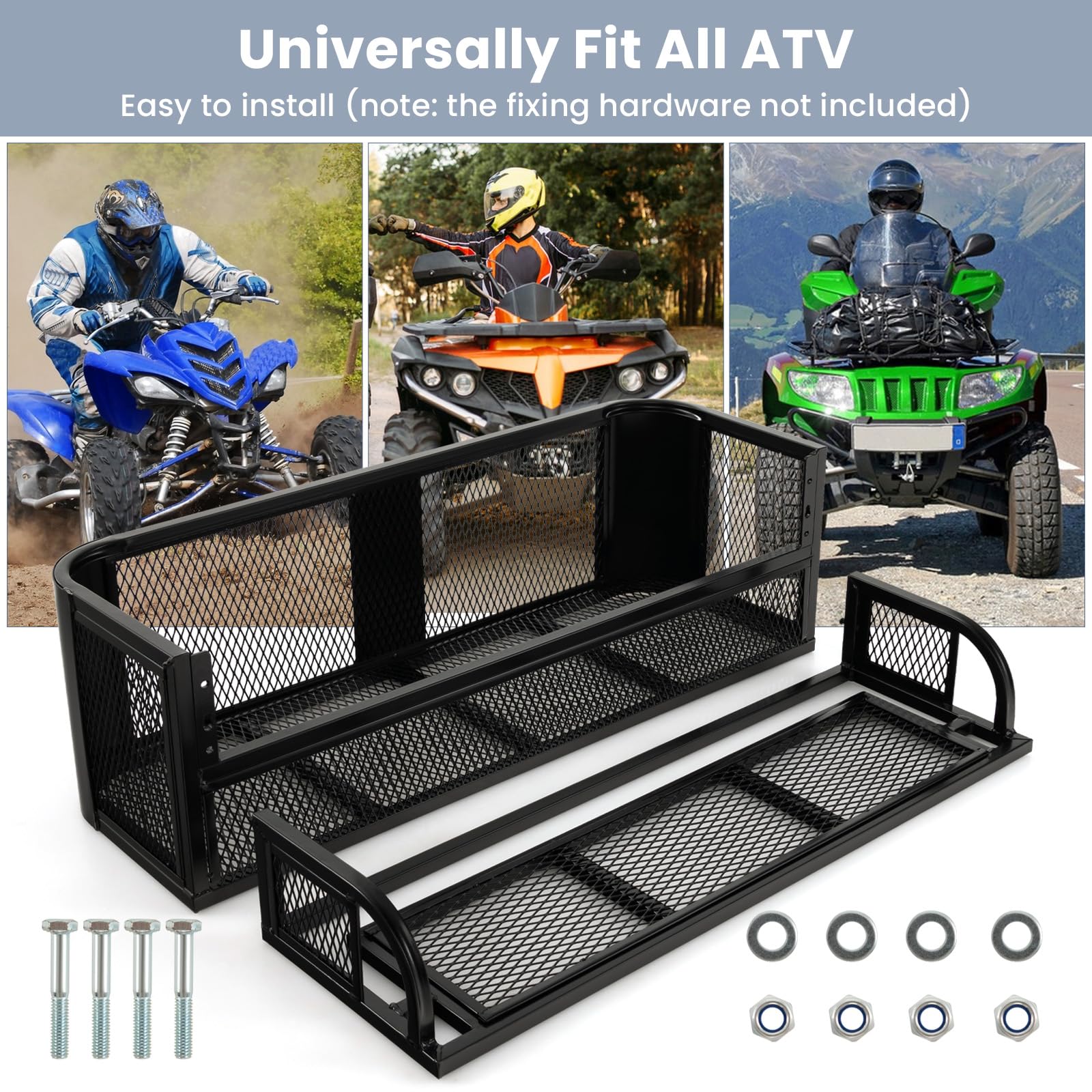Heavy-Duty ATV/UTV Rear Drop Basket Rack - Universal Back Cargo Storage with Steel Mesh Design - Detachable Luggage Carrier (41