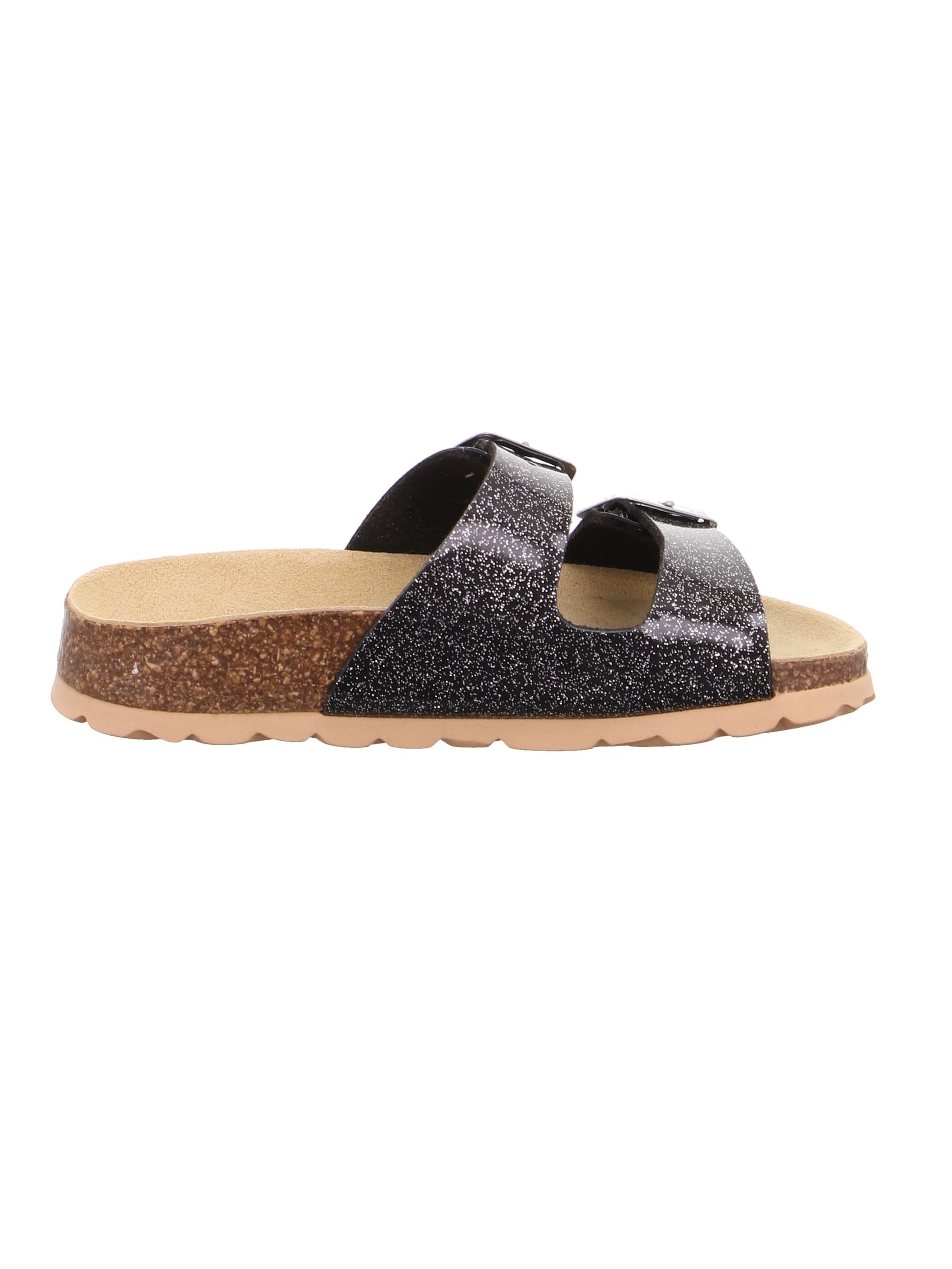 Girls' Open Back Slippers - Soft Faux Fur House Shoes with Non-Slip Sole, Black Combo 01 (UK Size 1) | Perfect for Indoor Comfort, Bedroom Relaxation & Cozy Home Wear