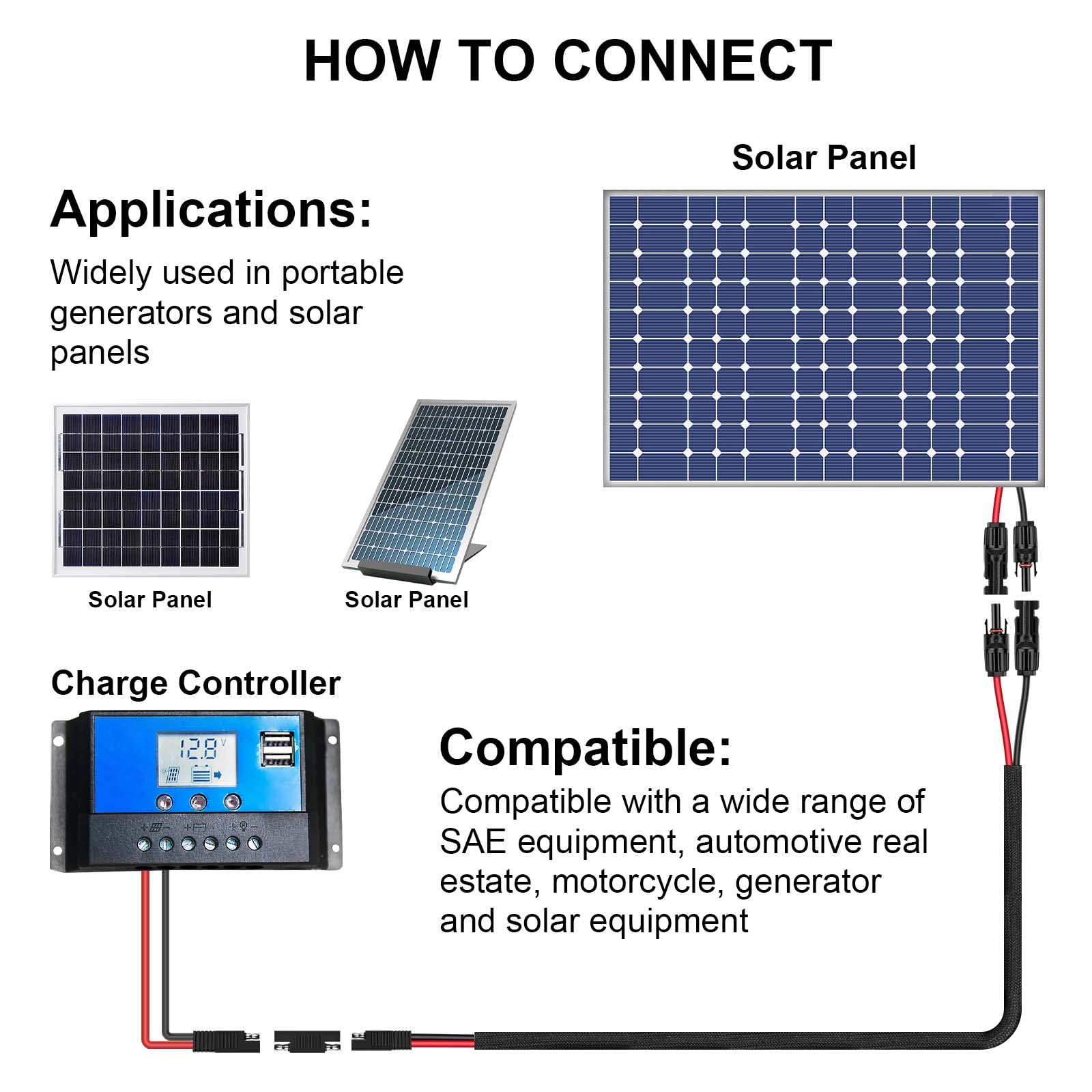 iGreely 10AWG Solar Panel Connector Cable - SAE to Male & Female PV Extension Wire for RV, Solar Battery Charger | Weatherproof DC Power Adapter with Polarity Reverse | Perfect for Off-Grid Power, Marine & Camping Applications