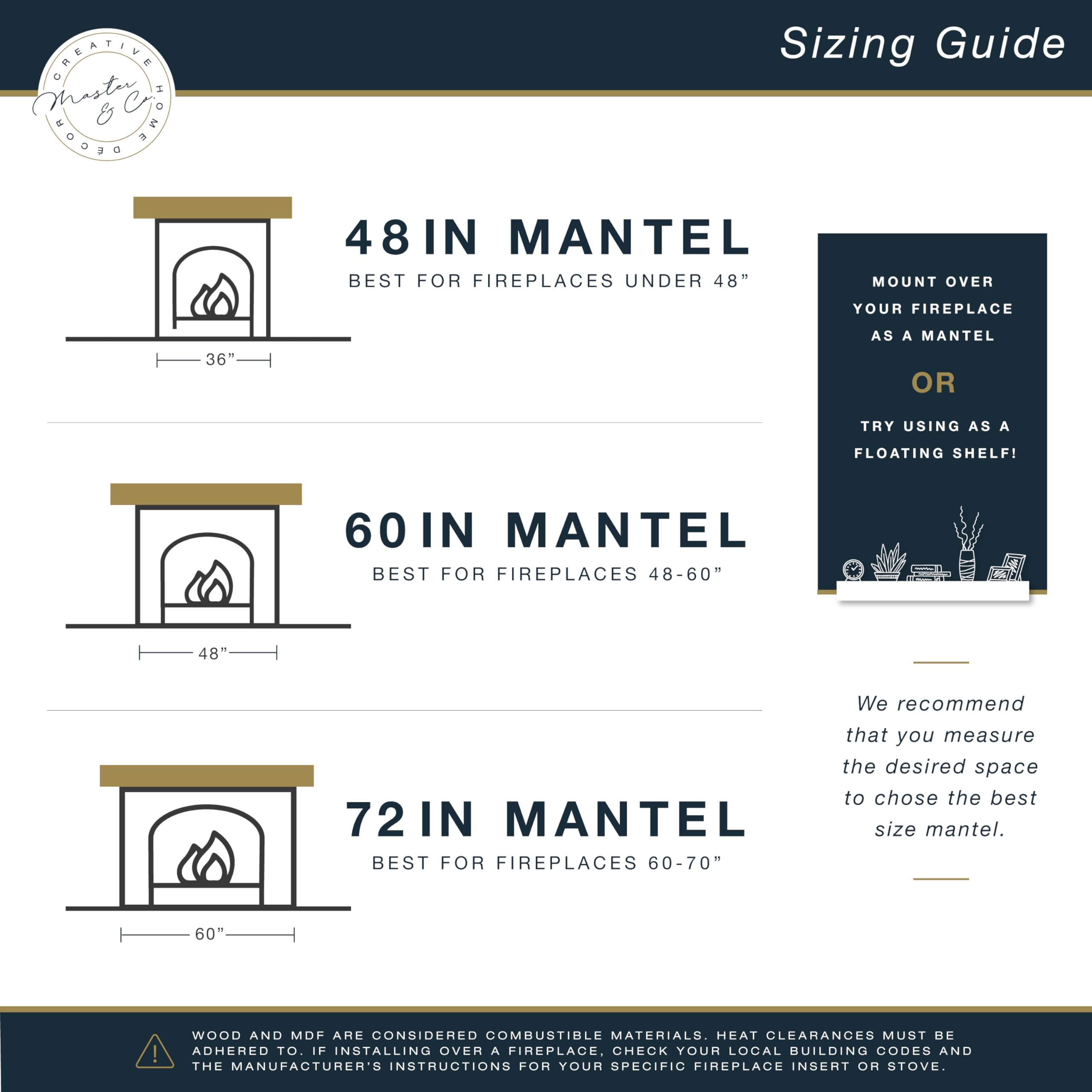 72-Inch Solid Wood Floating Fireplace Mantel Shelf - Espresso Finish by Master & Co - Heavy Duty Wood Cleat Hanging System - Perfect for Living Room Decor, Photo Display & Home Decoration - Ideal for Fireplace Surrounds, TV Backdrops and Wall Shelving