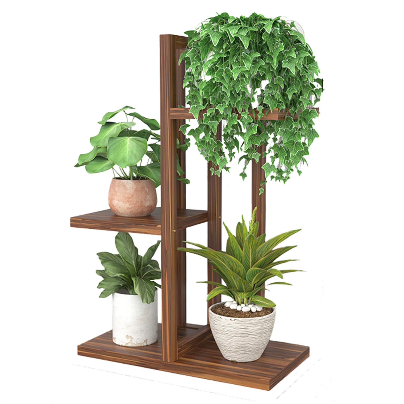 3-Tier Wooden Plant Stand for Indoor & Outdoor Use - Carbonized Flower Pot Shelf for Patio, Garden, Balcony, Living Room - Perfect for Displaying Plants in Small Spaces