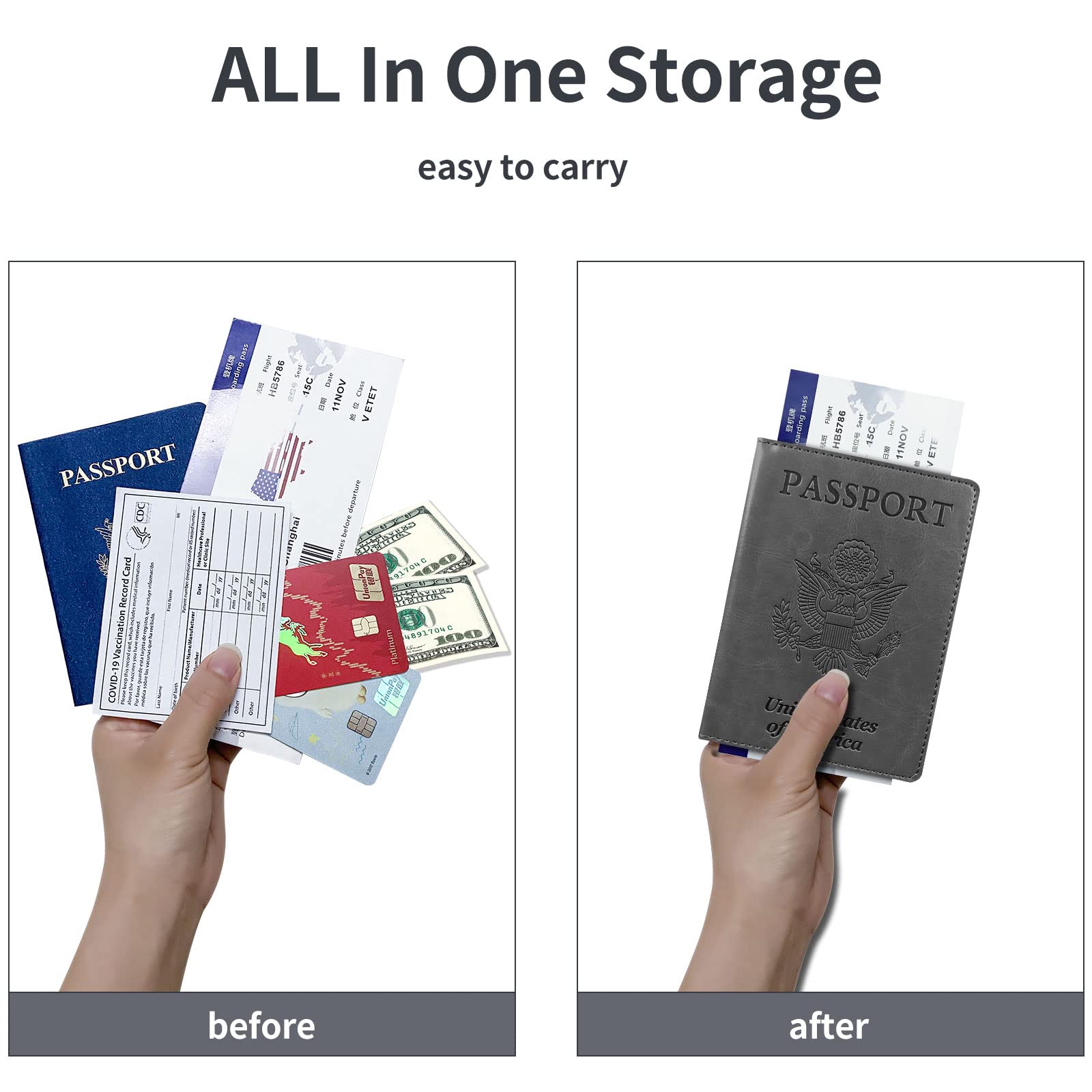 RFID Blocking Leather Passport Holder for Travel - Dark Gray