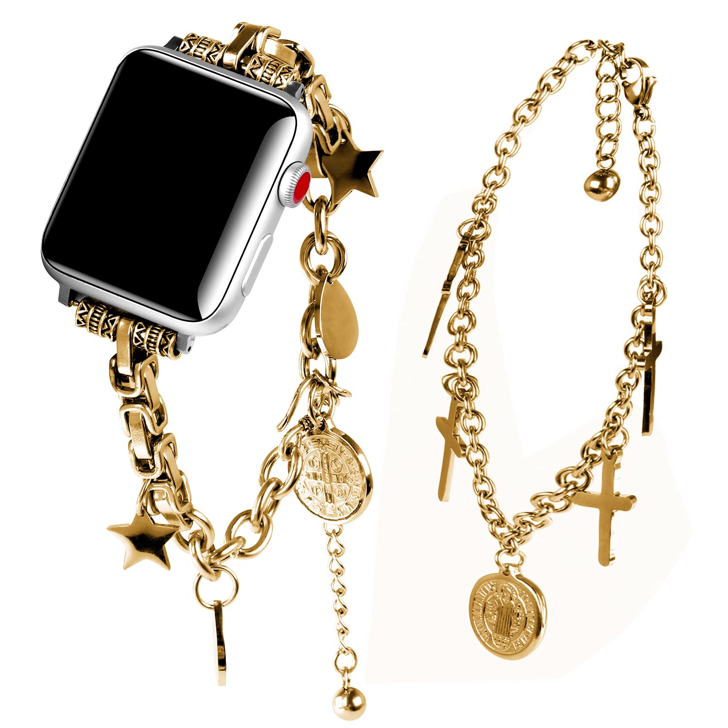 VIIVY VIYIV Bling Bands Compatible with Apple Watch 38mm 40mm 41mm 42mm 44mm 45mm - Women's Rhinestone Charm Strap Double Tour Chain Bracelet Wristband for iWatch SE Series 7/6/5/4/3/2/1 - Perfect for Parties, Weddings, Date Nights & Everyday Fashion Accessory