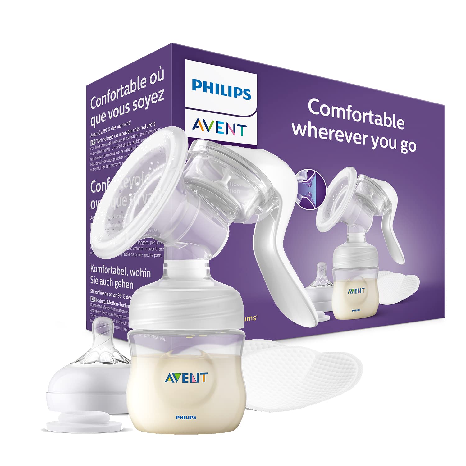 Philips Avent Manual Breast Pump with Natural Motion Technology - SCF430/10 - Comfortable & Efficient for Nursing Moms at Home or Travel