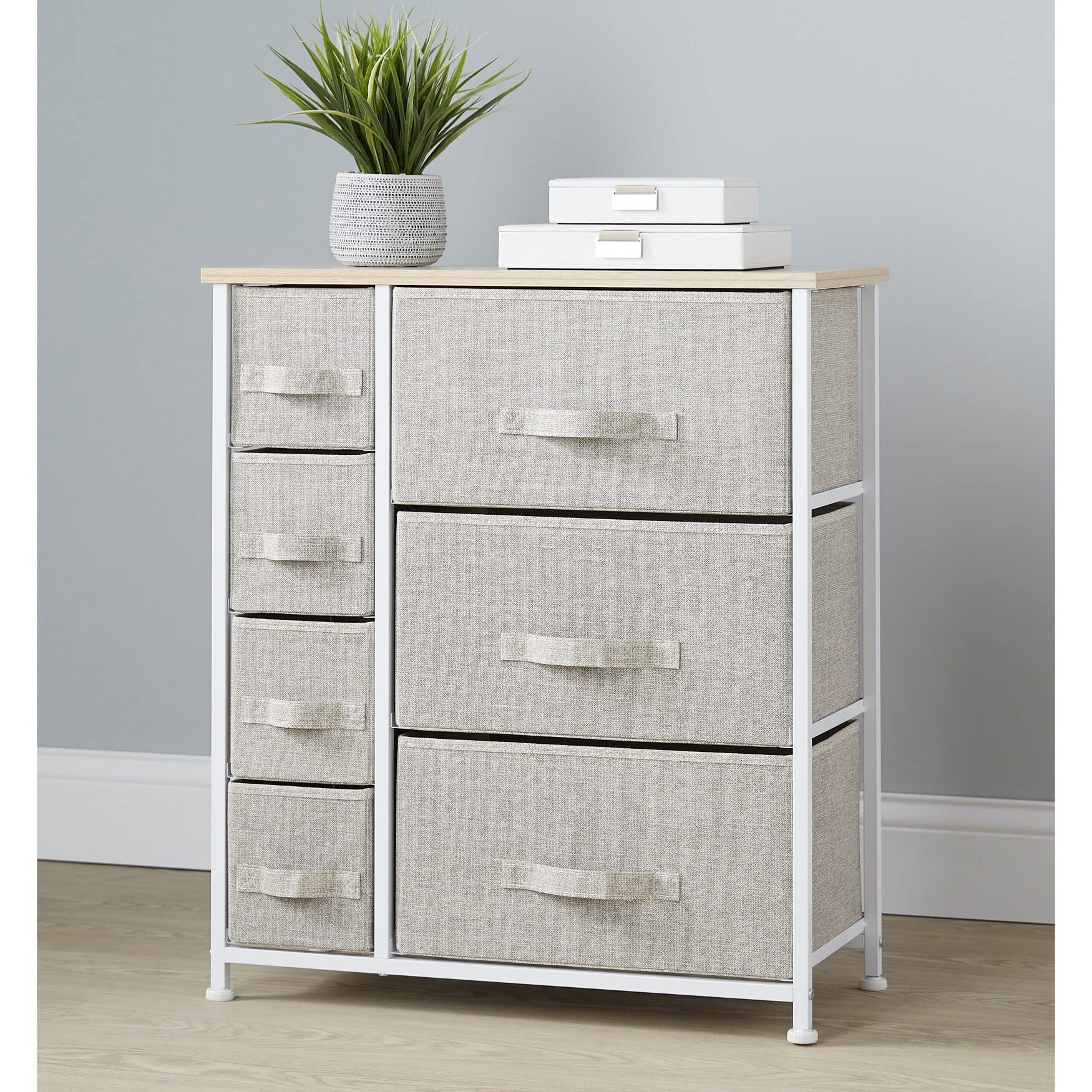BrylaneHome 7-Drawer Eve Storage Chest in Natural Beige - Perfect for Bedroom Closet Organization, Linen Storage & Home Decor
