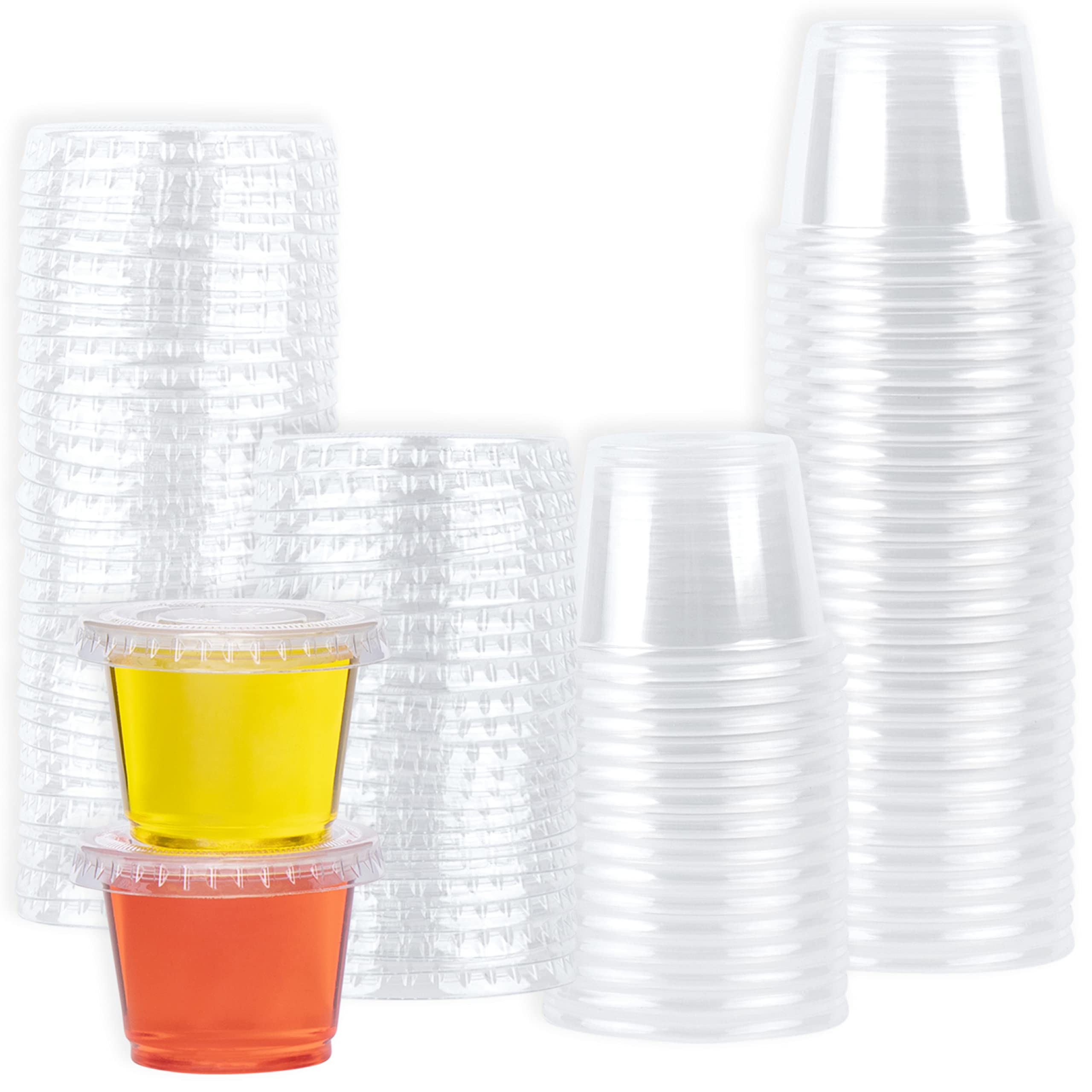 50-Pack 1 oz Plastic Jello Shot Cups with Lids - Small Condiment Containers for Sauces, Dressings, Portion Control - Perfect for Parties, Catering & Food Prep