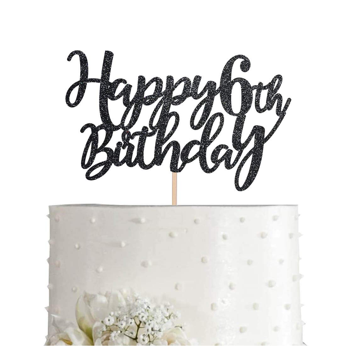 6 Black Glitter Happy 6th Birthday Cake Topper - Elegant Birthday Party Decorations for Girls & Boys - Perfect for Birthday Cakes, Cupcakes, and Dessert Tables