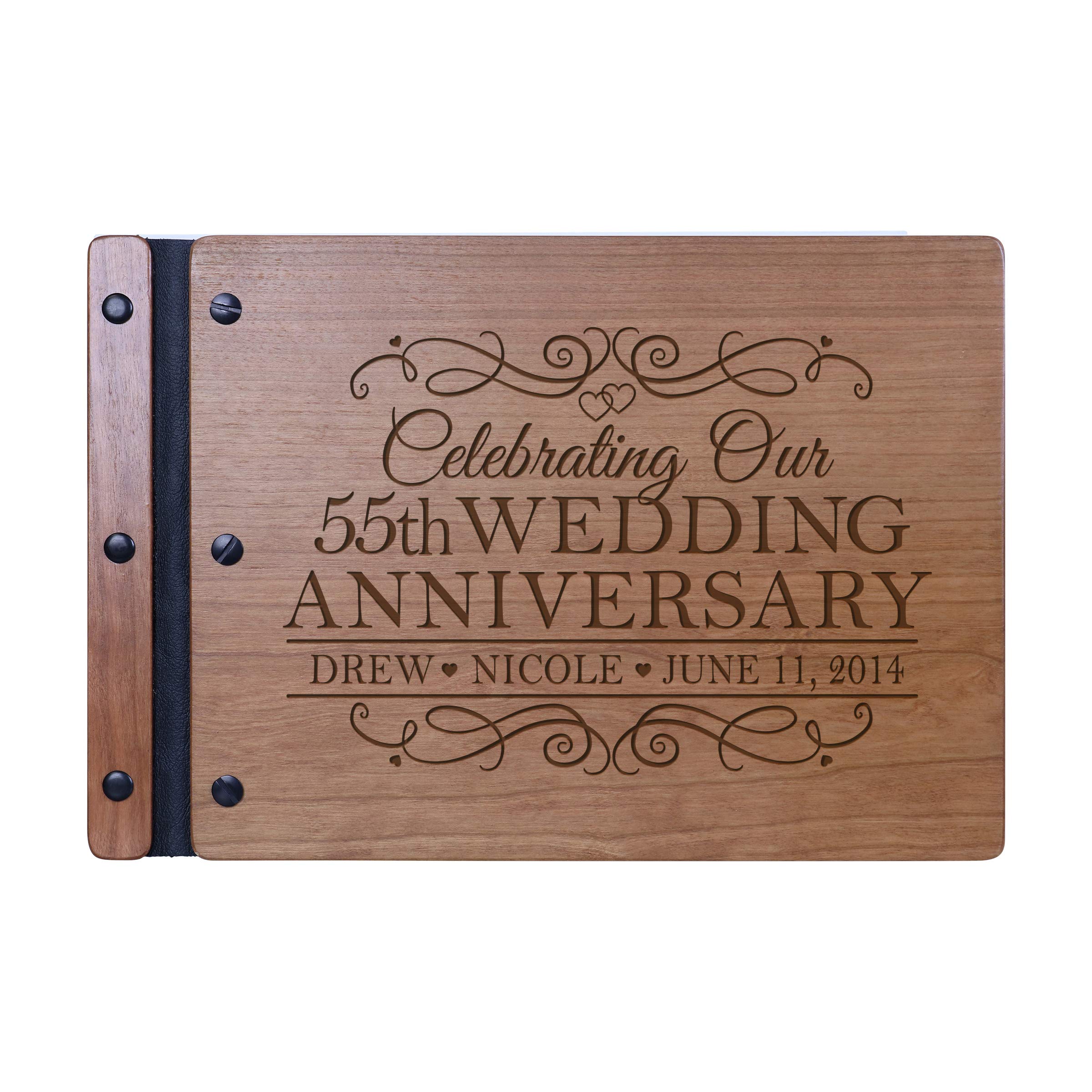 LifeSong Milestones Personalized 55th Wedding Anniversary Guest Book for Couples - Custom Wooden Cherry Keepsake for 55 Years of Marriage Celebration - Perfect for Golden Anniversary Parties & Romantic Gift for Husband & Wife