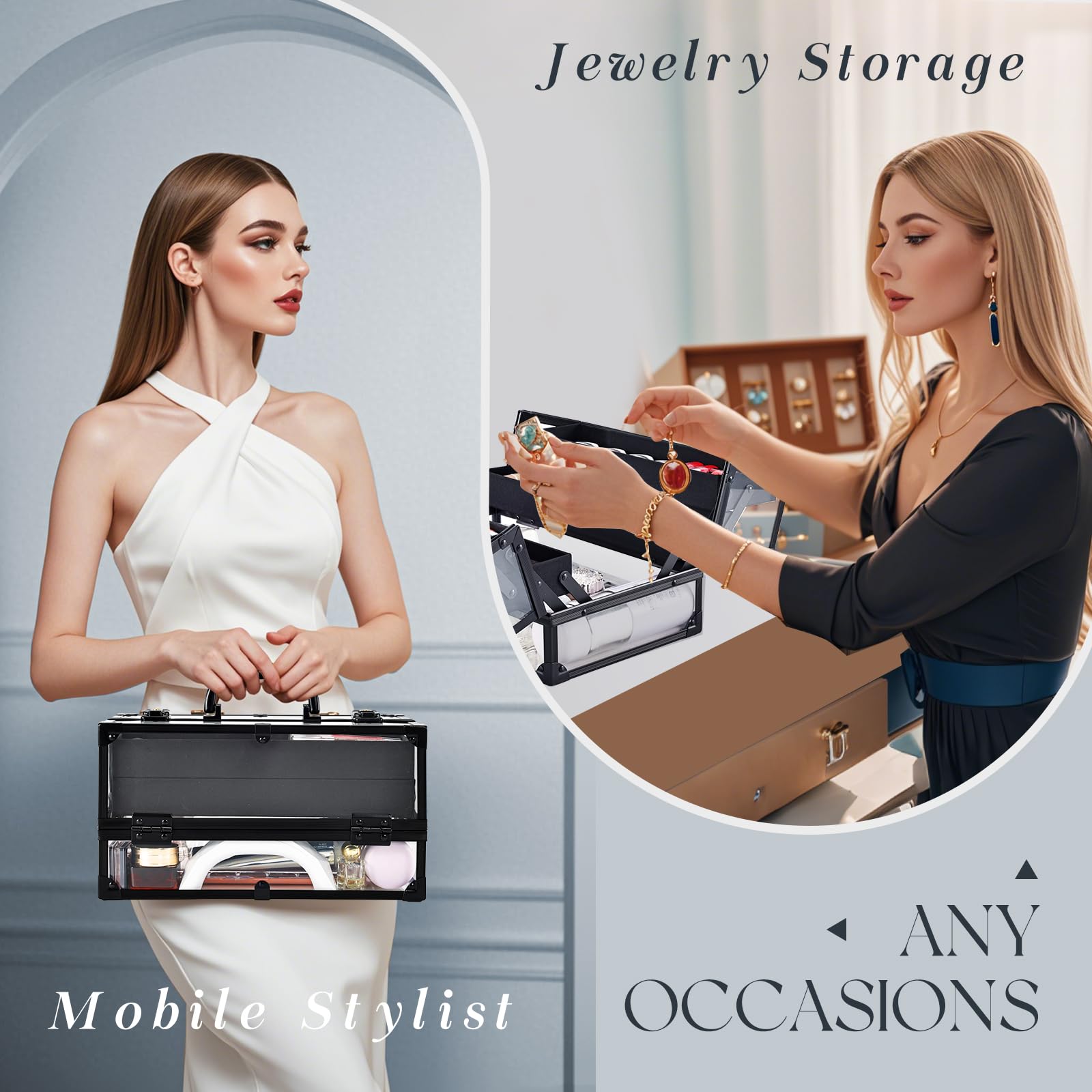FRENESSA 11.8 Inch Professional Makeup Train Case - Acrylic Cosmetic Organizer with 4 Trays | Portable Makeup Storage Box for Makeup Artists, Stylists & Travel | Black Beauty Display Case for Salon, Home & Professional Use