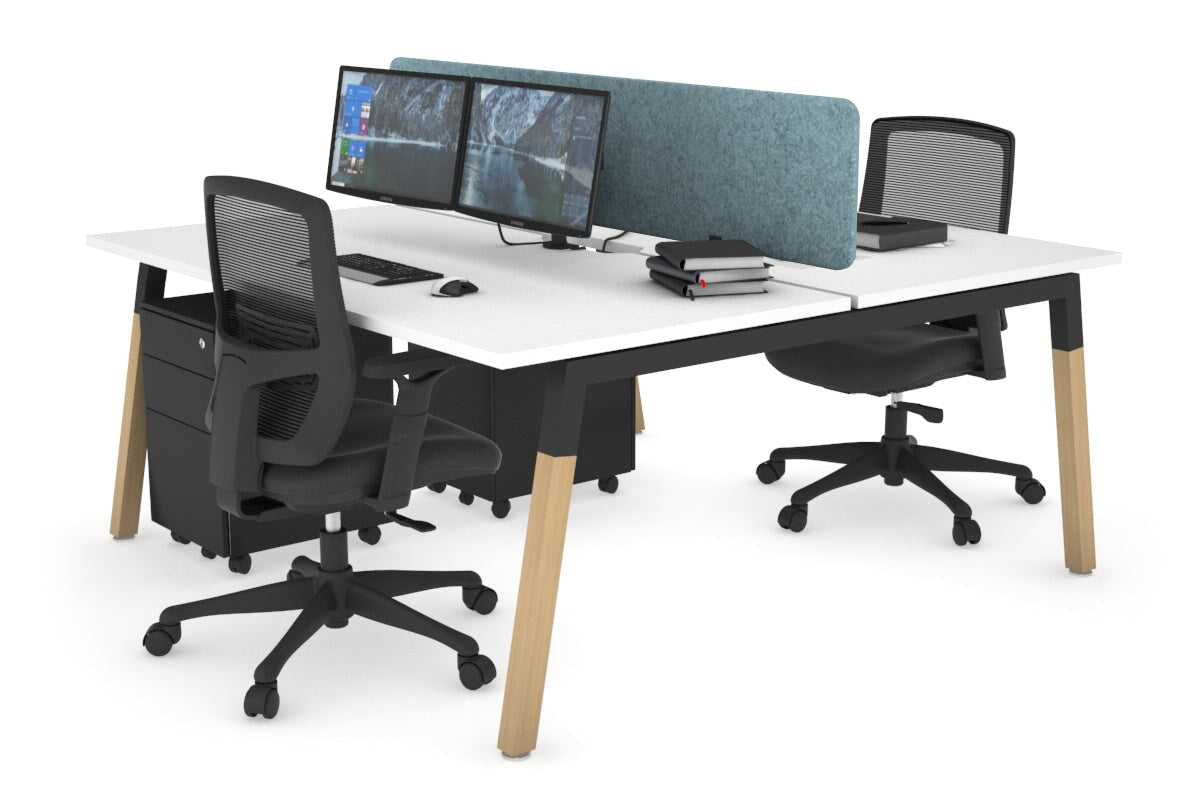 Quadro A Legs 2-Person Office Workstation with Wood Legs & Cross Beam - 1600L x 800W Dimensions, Cable Management Scallop | Perfect for Shared Workspaces & Collaborative Office Environments