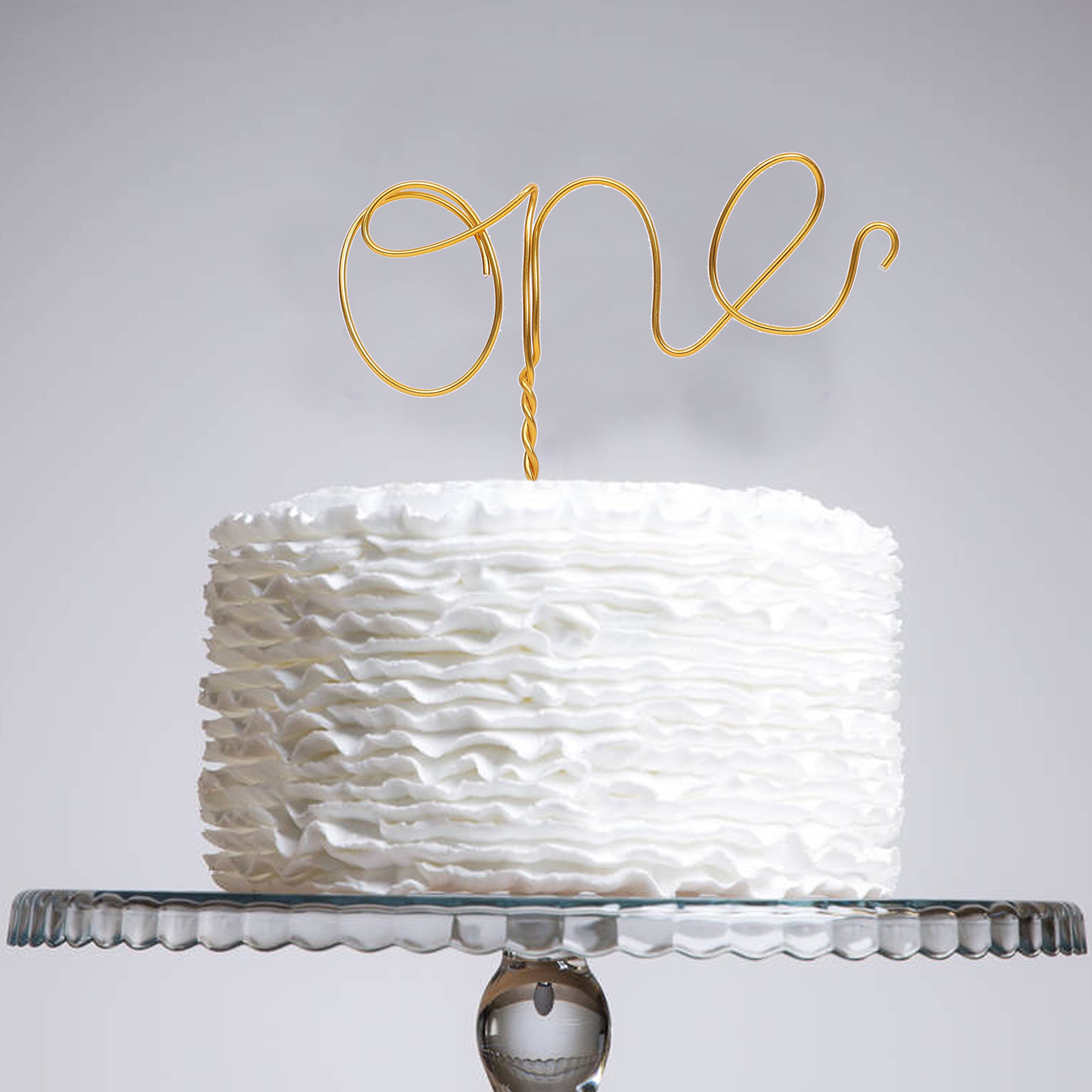 Modern Gold Wire Cake Topper for 1st Birthday Party Decorations - Elegant First Birthday Cake Smash Topper, Baby Shower Photo Props (Gold) - Perfect for Birthday Cakes, Smash Cakes & Baby Shower Decorations