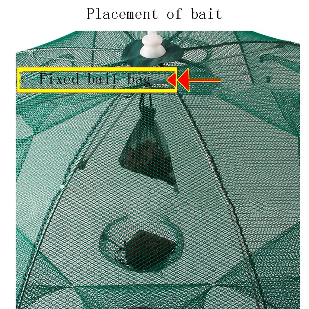 Automatic Folding Fishing Net - Portable Crab & Bait Trap with Umbrella Design, 8-Hole Green Mesh for Freshwater & Saltwater Fishing - Perfect for Camping, Beach Trips & Outdoor Adventures