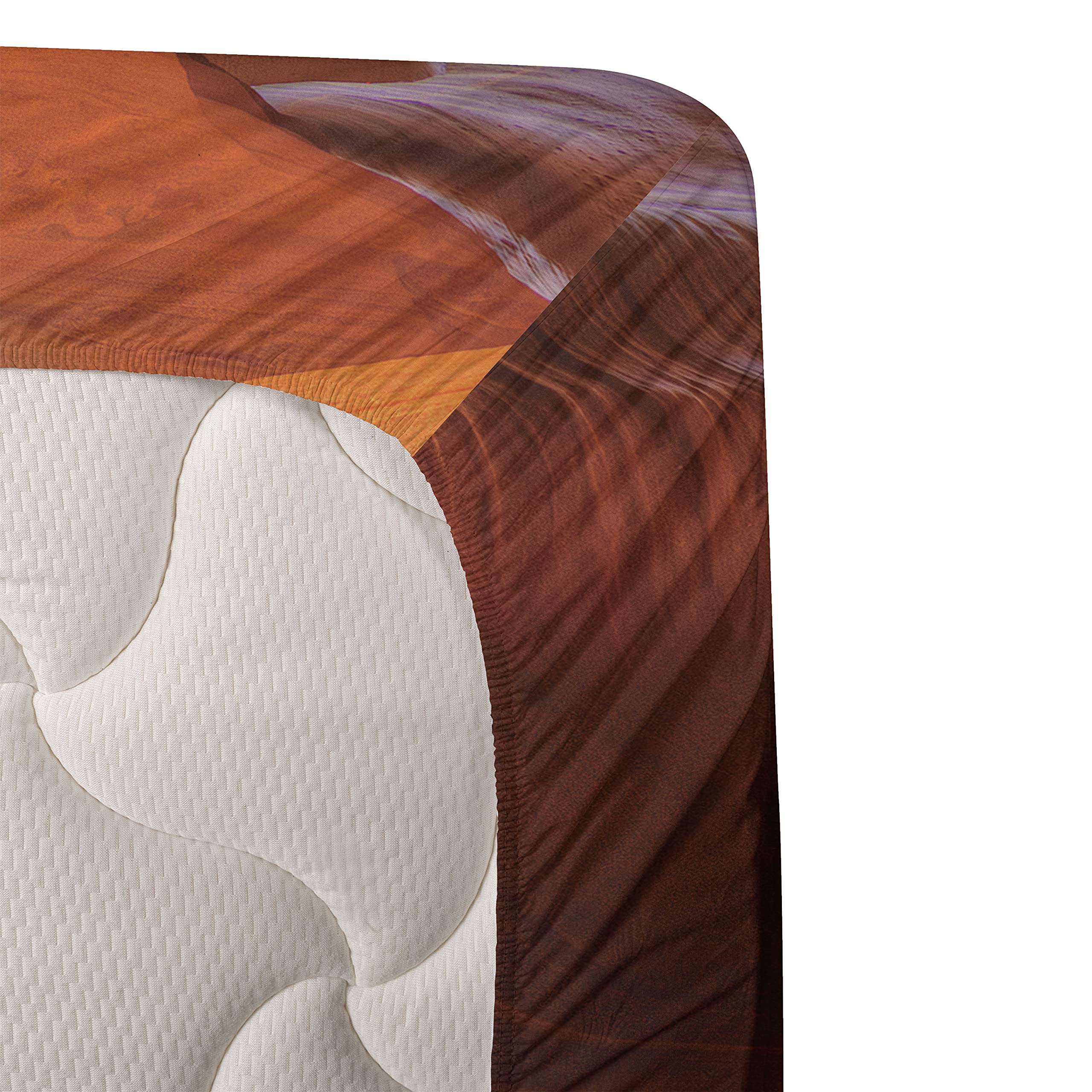 Ambesonne Americana King Size 4-Piece Sheet Set - Majestic Scenery Sunbeam Sandstone Antelope Canyon Nature Design, Orange Yellow & White Bedding with Fitted Sheet, Flat Sheet & Pillowcases - Perfect for Southwest Style Bedrooms, Vacation Homes & Nature-Themed Decor