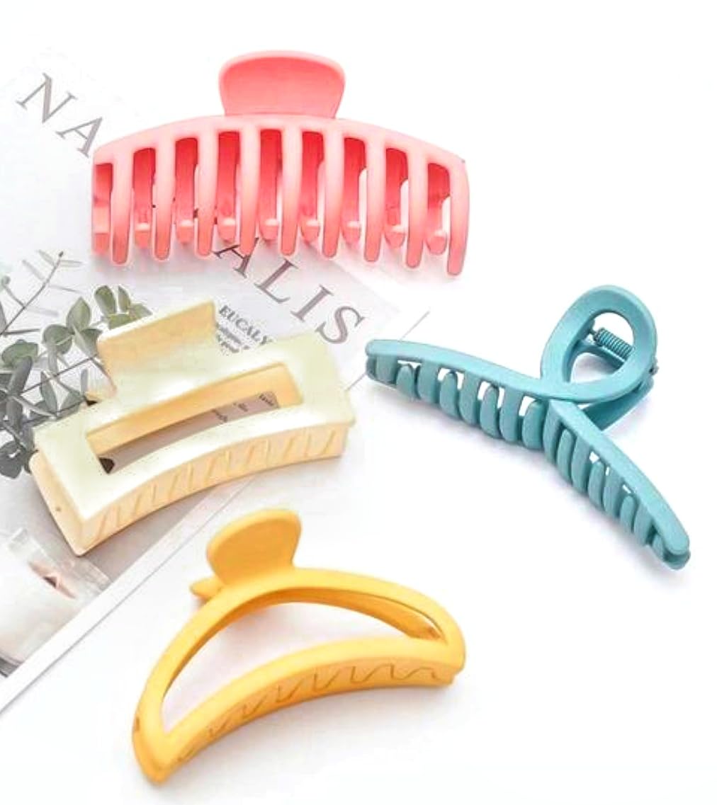 KK CREATIONS Korean 4-Pack Large Claw Clips for Thick Hair - Matte Multi-Shape Hair Clips, French Jaw Clips Hair Accessories for Women - Perfect for Updos, Ponytails & Everyday Hairstyles