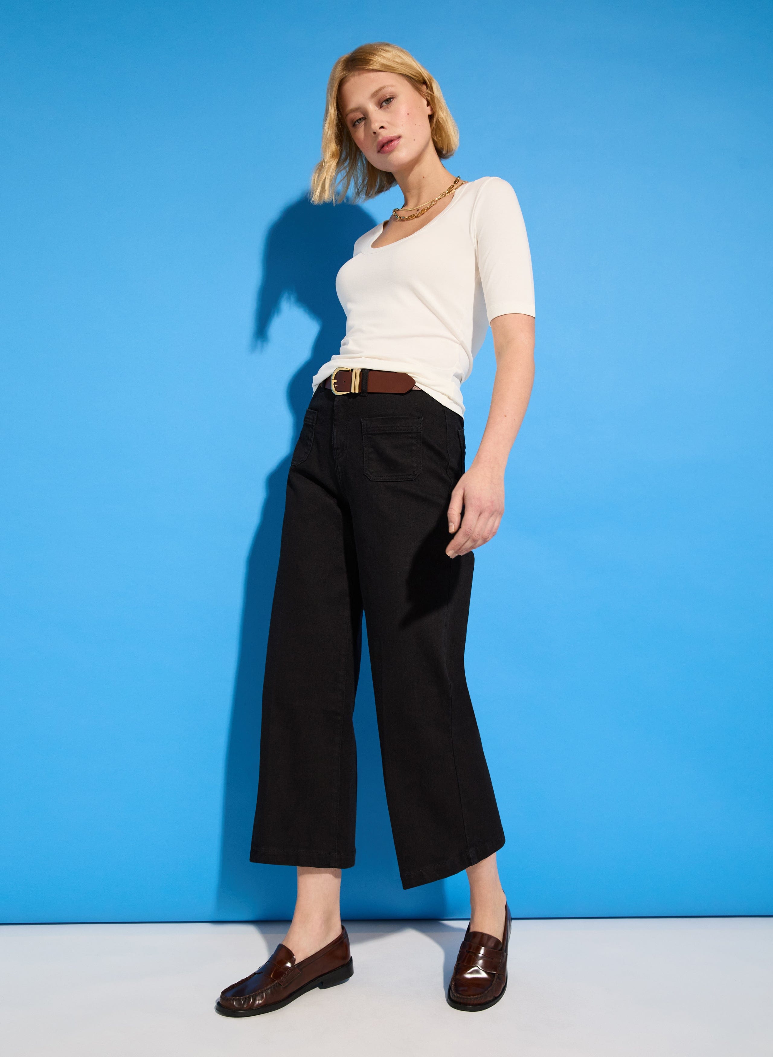 Jena Organic Wide Crop Jeans for Women - Washed Black High Waist Distressed Denim Pants | Casual Streetwear, Weekend Outfits & Boho Style
