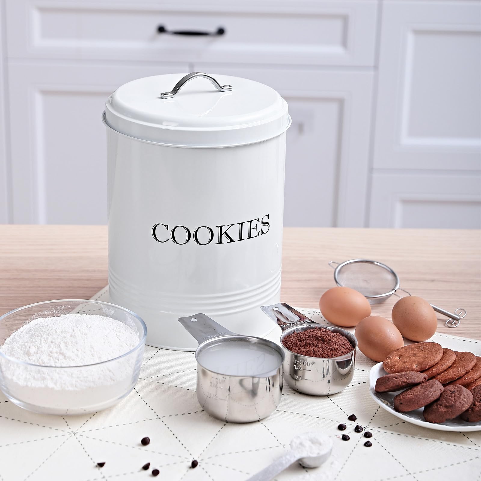 Farmhouse Style Cookie Jar with Airtight Lid - Decorative Kitchen Storage Canister for Cookies, Snacks & Baking Supplies | Perfect for Countertop, Pantry & Rustic Home Decor