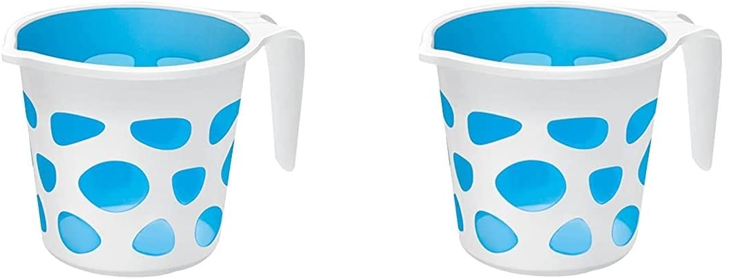 Premium BPA-Free Plastic Bath Mug - 50oz (Blue, 2 Pack) - Durable & Lightweight Camping, Travel & Bathroom Accessory for Outdoor Adventures & Home Use