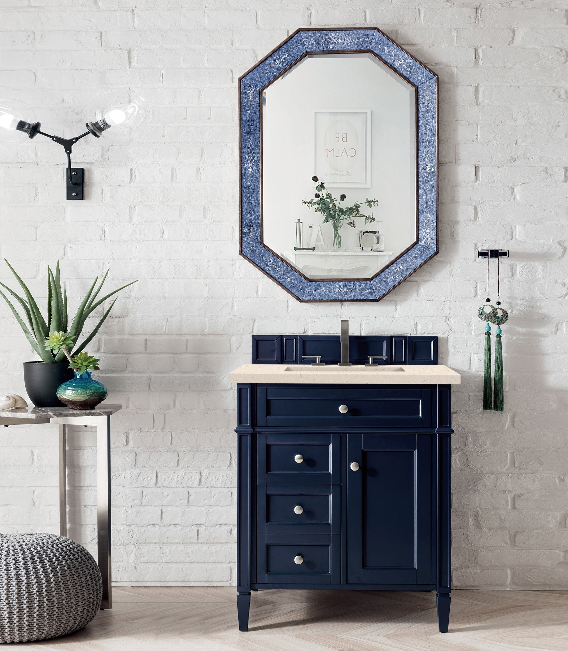 Brittany 30 Inch Single Bathroom Vanity with Victory Blue Finish & 3CM Eternal Marfil Quartz Countertop - Perfect for Modern Master Bathrooms & Powder Rooms