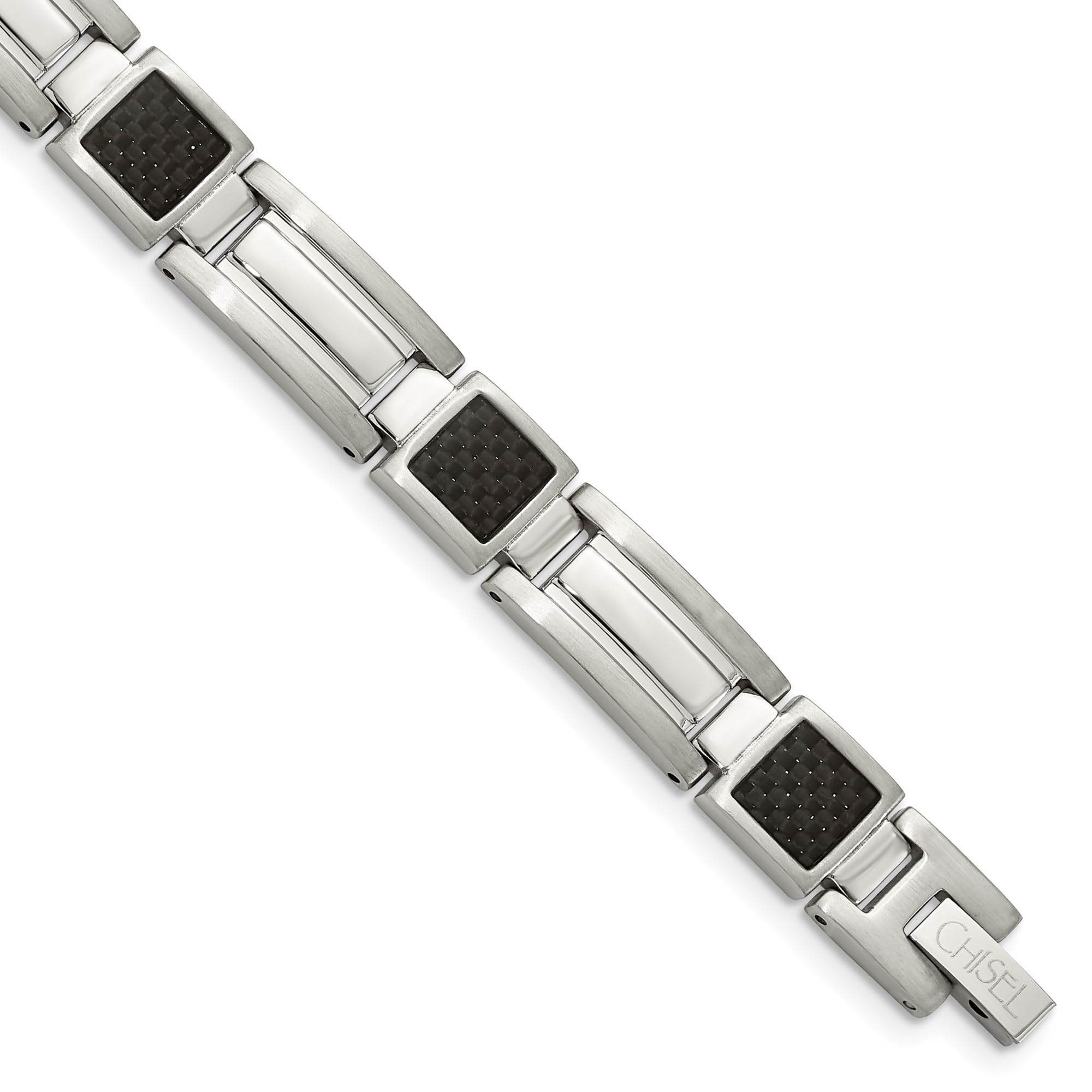Premium Stainless Steel Black Carbon Fiber 8.75 Inch Link Chain Bracelet for Men - Durable Fashion Jewelry for Casual Wear, Parties & Gifts