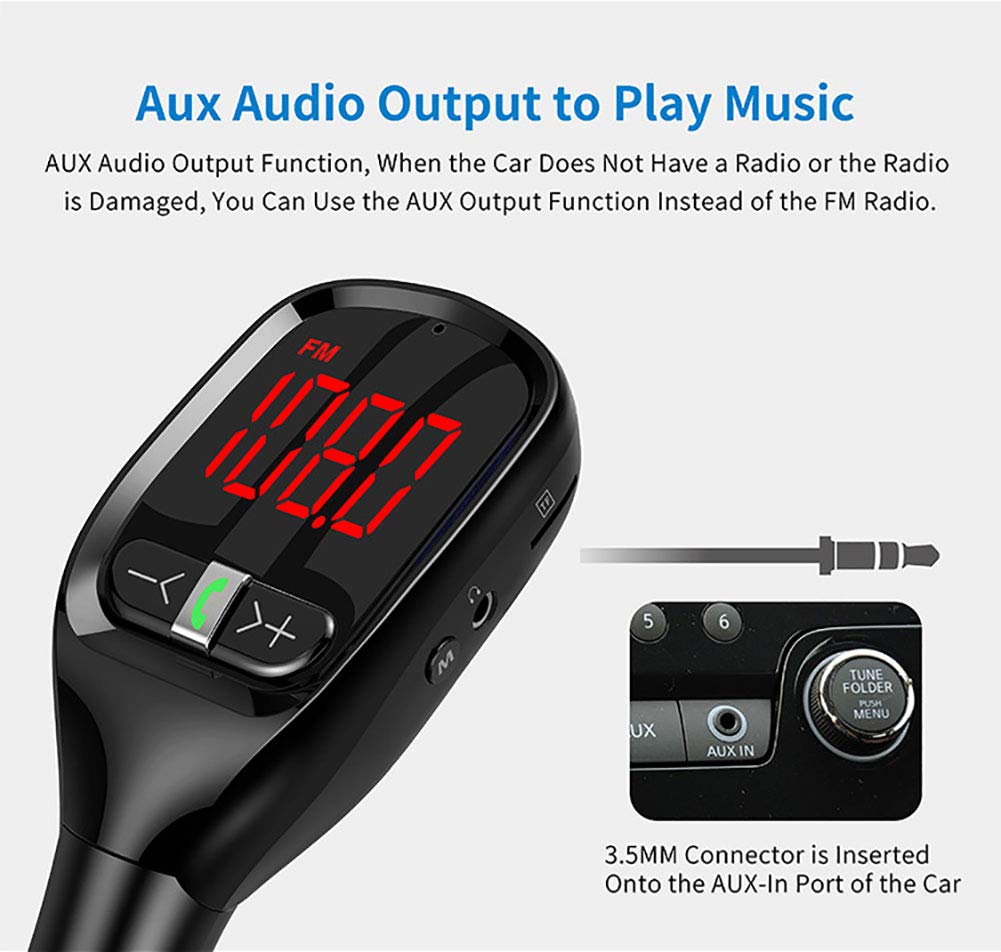 Wireless Bluetooth FM Transmitter for Car - 4.2 In-Car Radio Adapter with Hands-Free Calling, Dual USB Charging Ports, LED Display & 4 Stereo Modes | Perfect for Road Trips, Commuting & Streaming Music