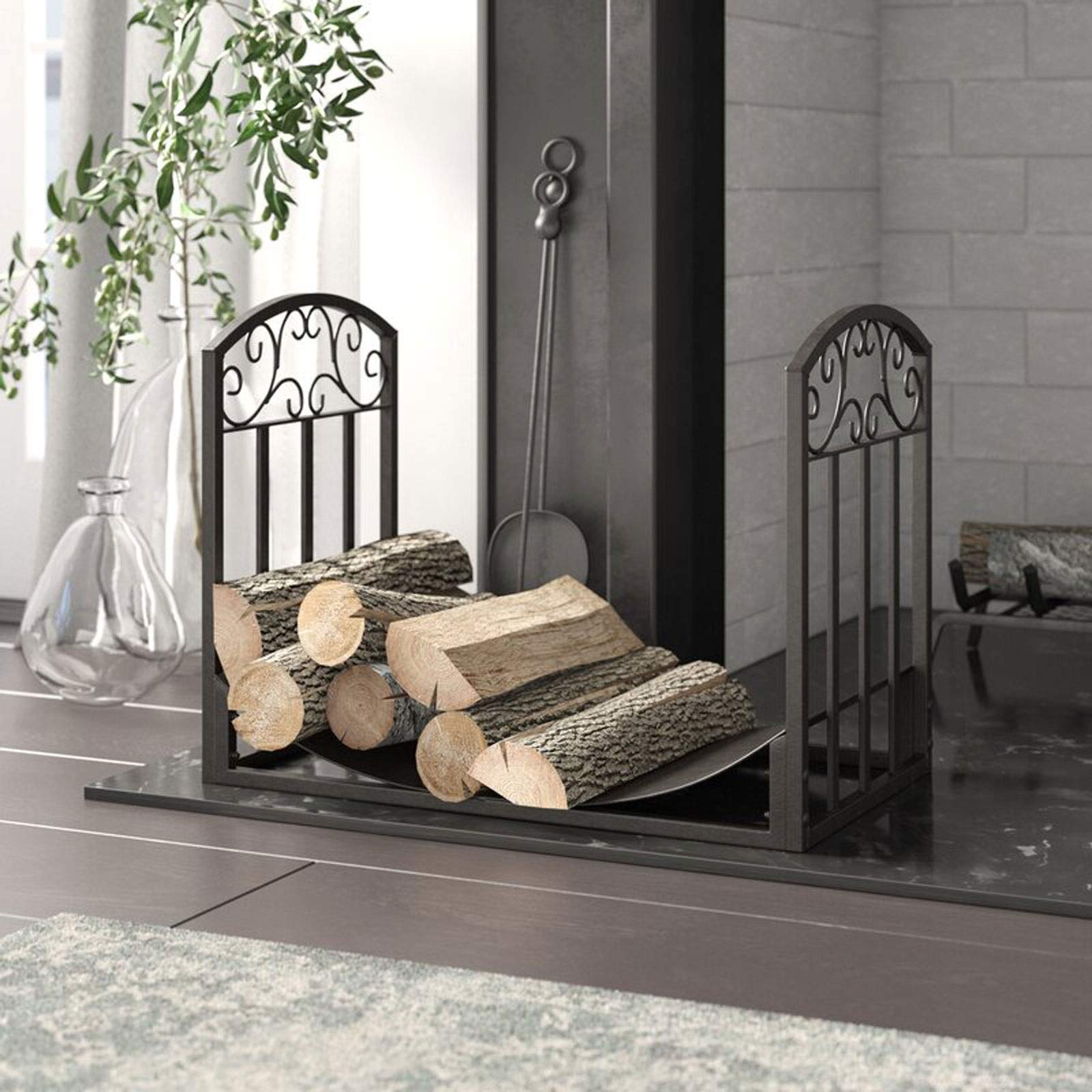 Heavy Duty Firewood Rack for Indoor & Outdoor Use - Durable Wood Storage Shelf with Fireplace Tool Holder - Perfect for Firewood, Kindling, and Stove Accessories - Ideal for Patio, Backyard, and Fireplace Areas