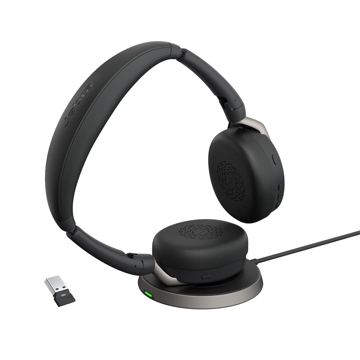 Jabra Evolve2 65 Flex Stereo Bluetooth Headset with Wireless Charging Pad - Noise Cancelling ClearVoice & Hybrid ANC - Microsoft Teams Certified - Black - Perfect for Remote Work, Online Meetings & Office Calls